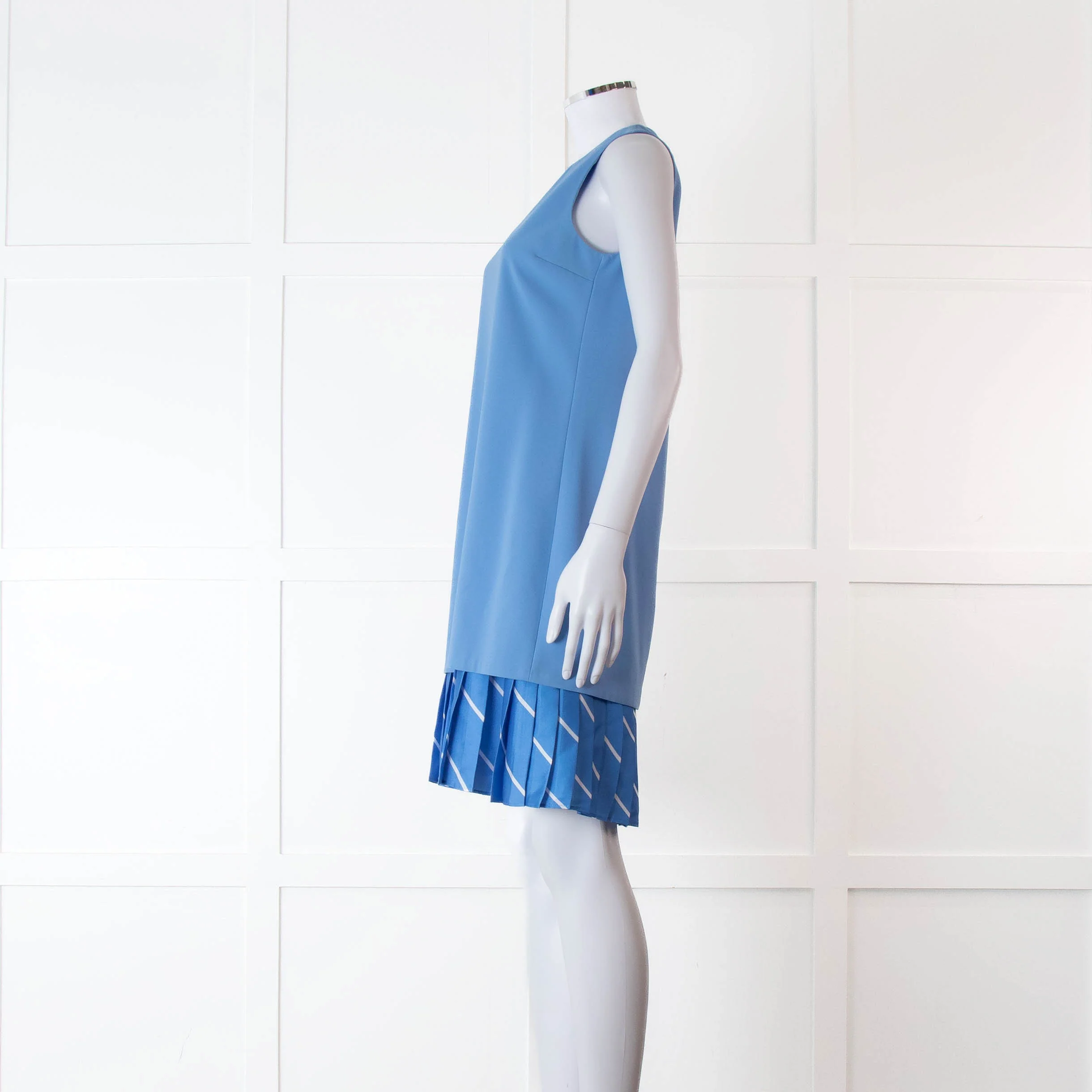 Victoria Victoria Beckham Blue Shift Dress With Contrast Pleated Hem - Image 7