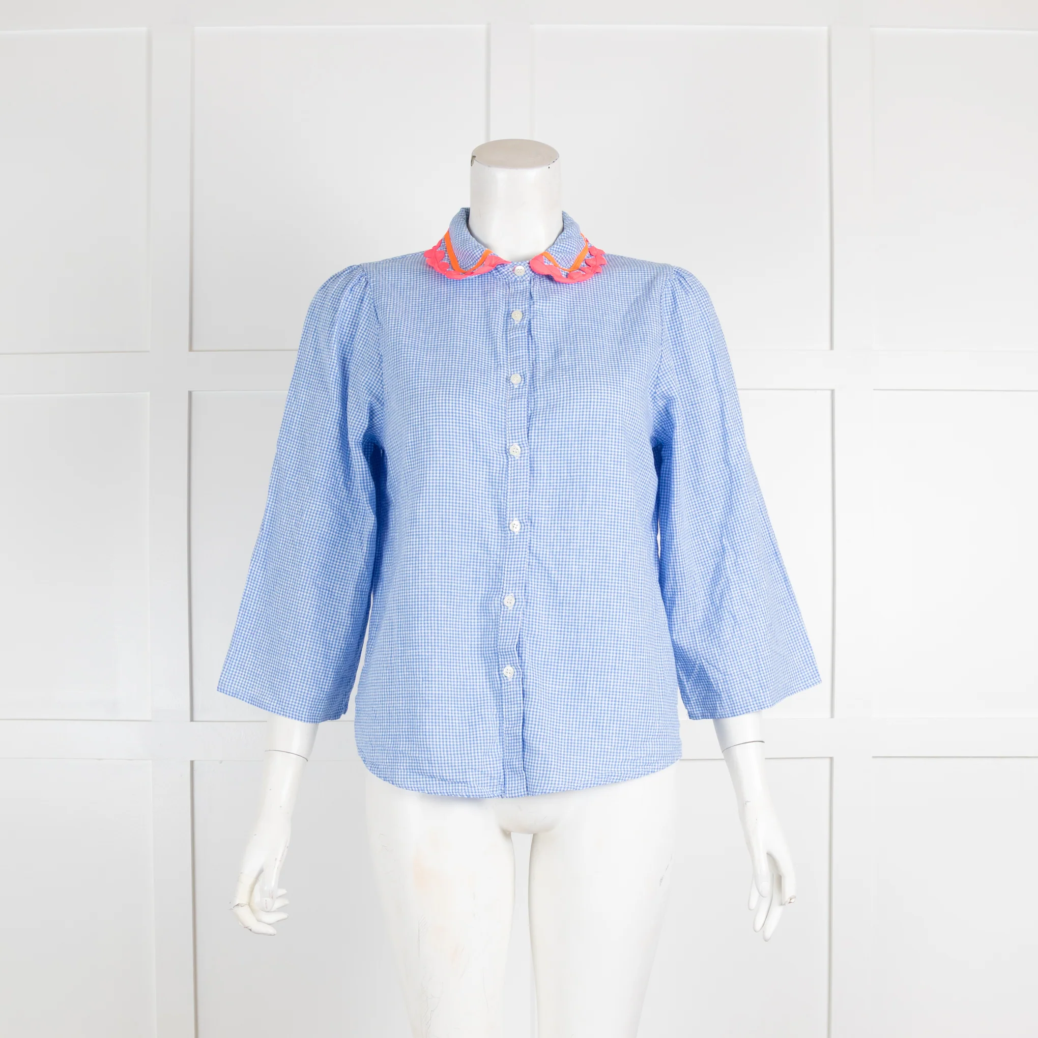Vilagallo Blue Gingham Blouse with Embellished Collar