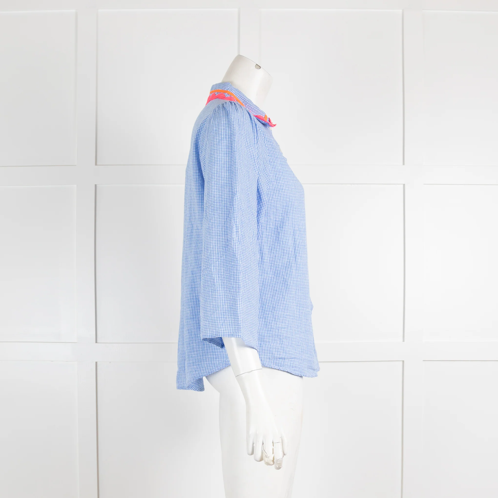 Vilagallo Blue Gingham Blouse with Embellished Collar - Image 2