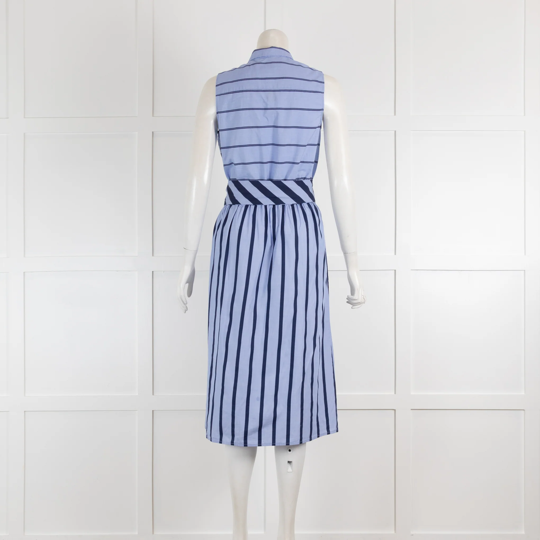 Vilagallo Blue & Navy Stripe Cotton Sleeveless Dress with Belt - Image 3