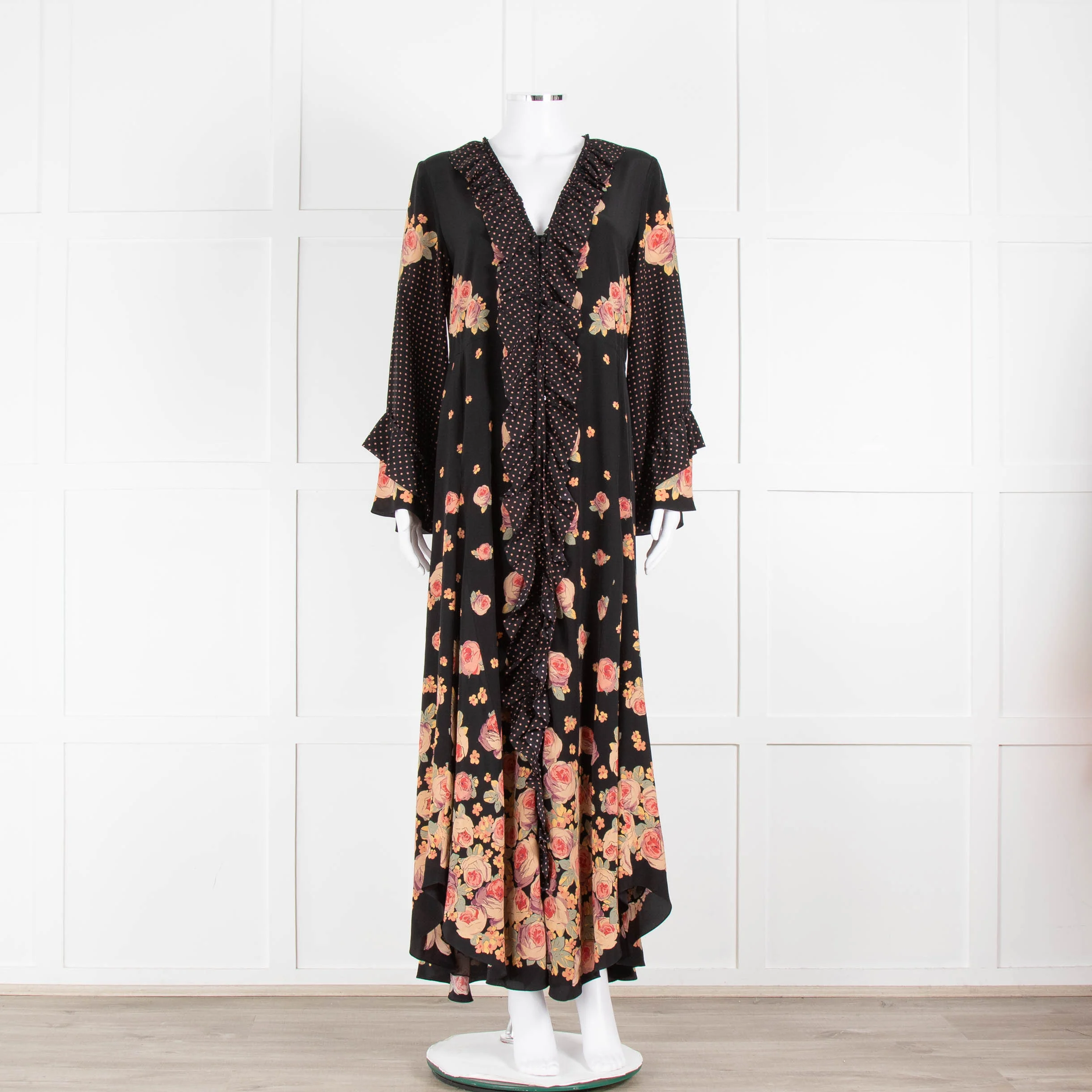 Vilshenko Aventina Silk Maxi Black Peony Dress