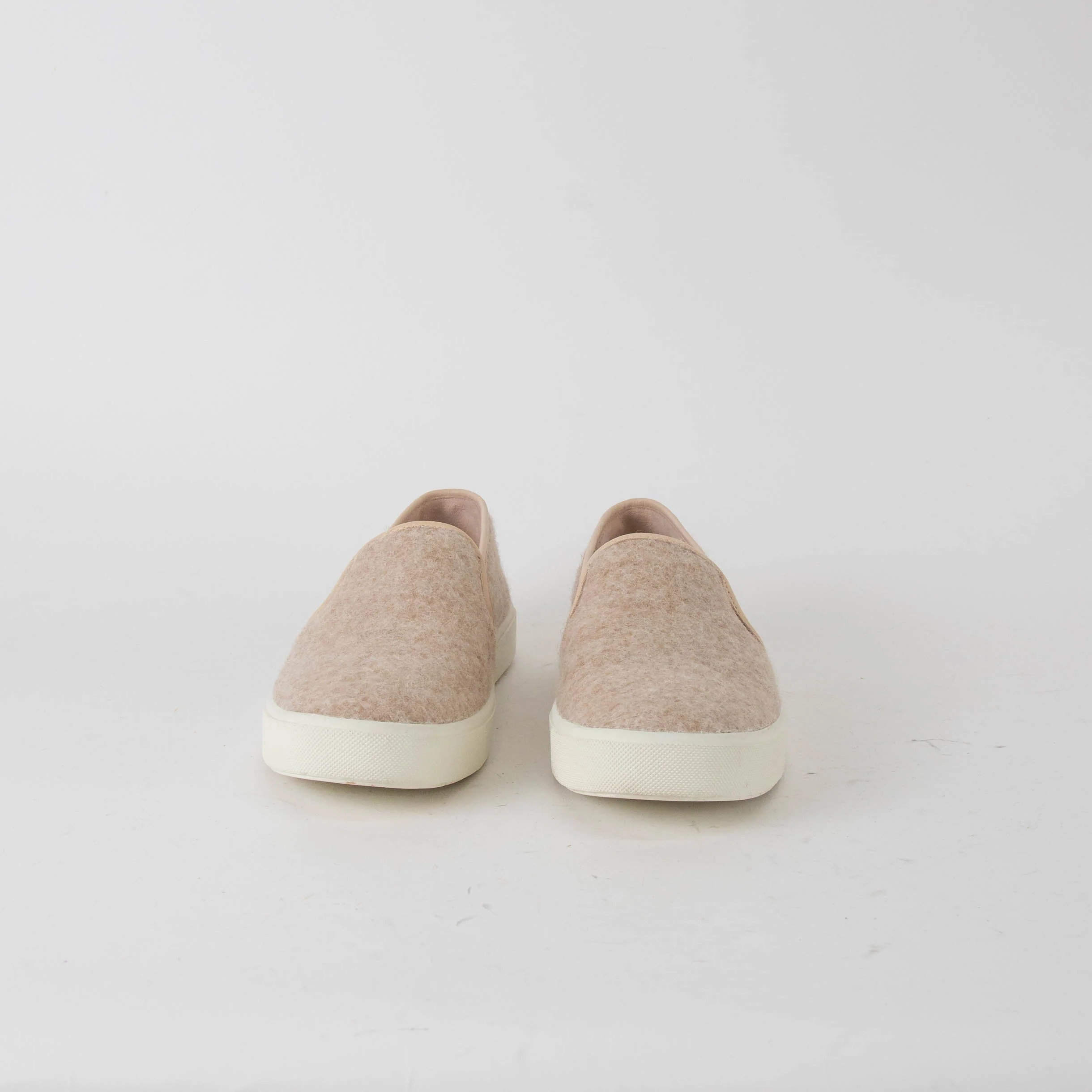 Vince Beige White Sole Wool Slip On Shoes - Image 2