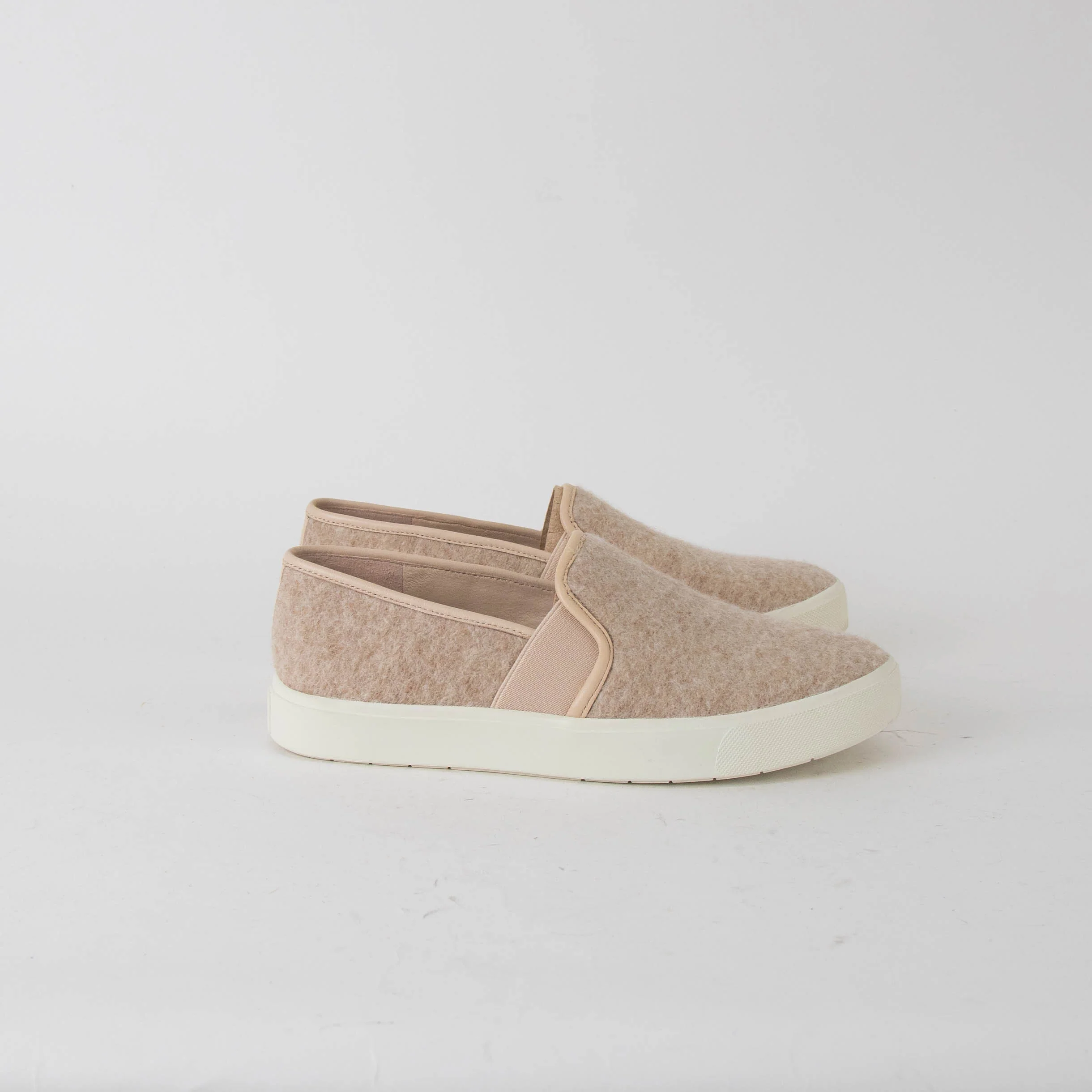 Vince Beige White Sole Wool Slip On Shoes - Image 5
