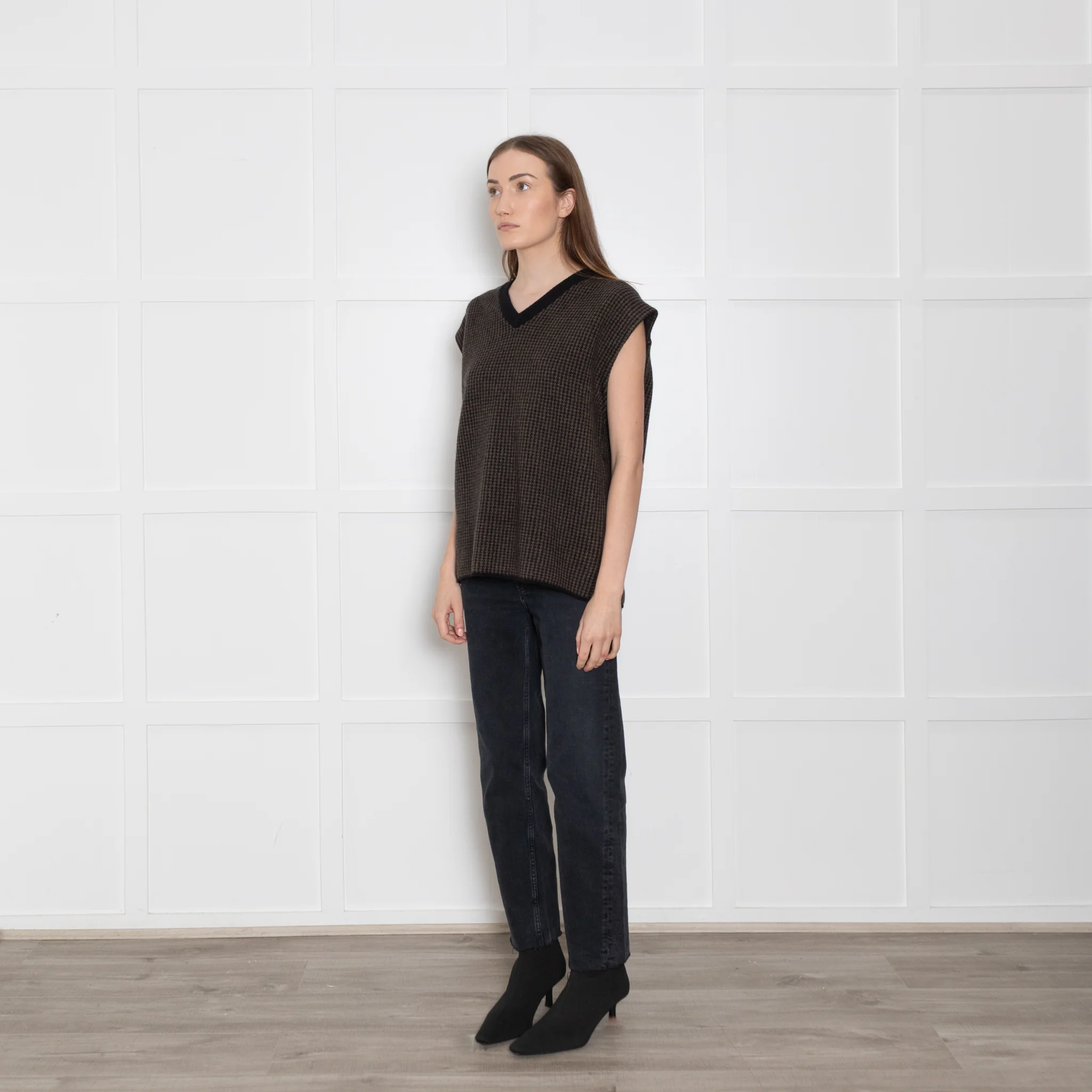 Vince Black & Brown Wool/Cashmere Mix Tank Top - Image 3