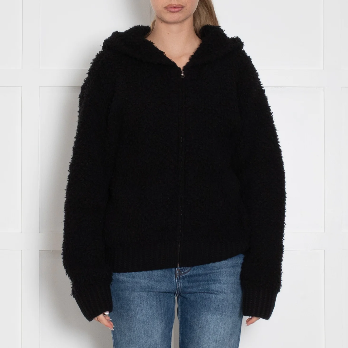Vince Black Cashmere Blend Boucle Zip Up Hooded Cardigan - Image 2