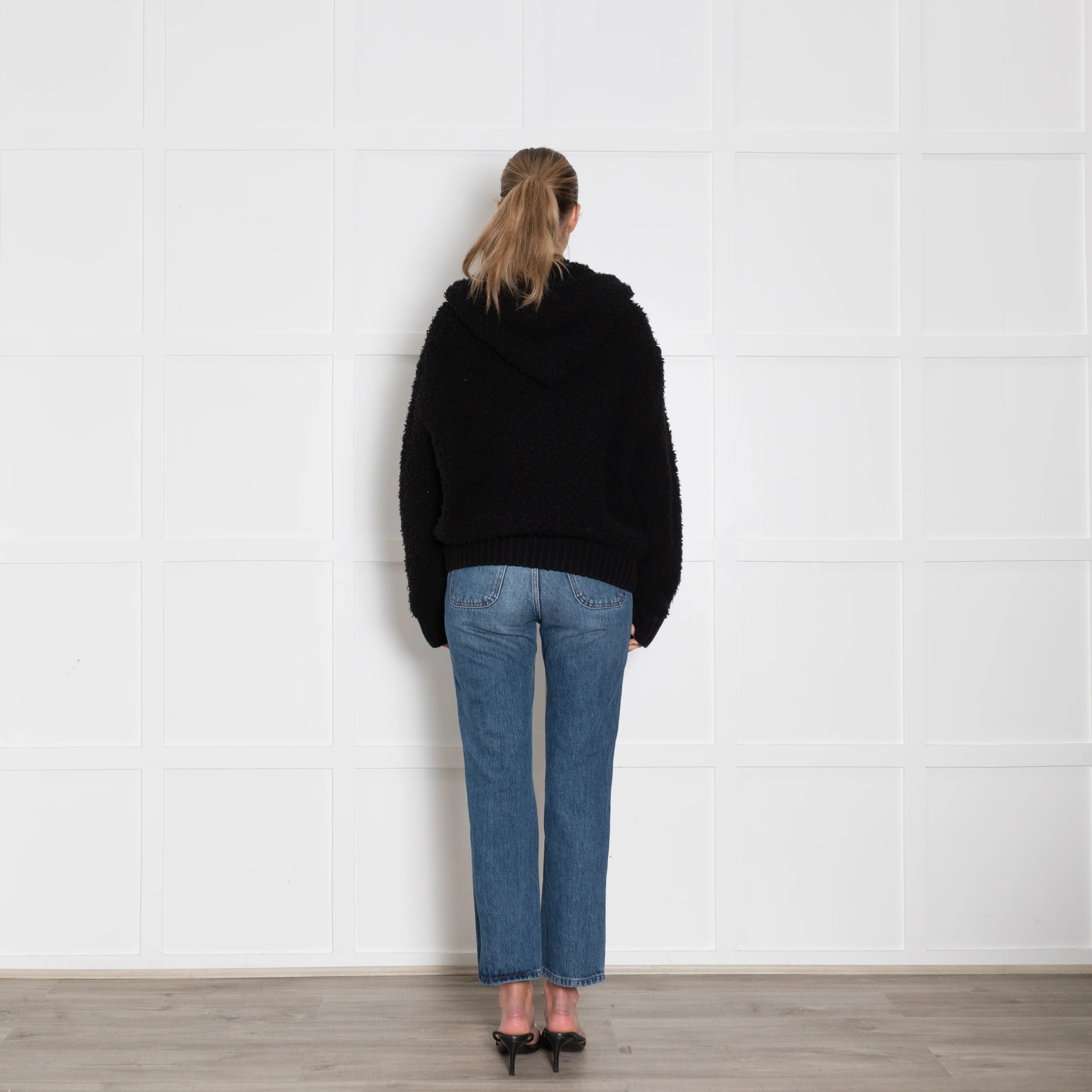 Vince Black Cashmere Blend Boucle Zip Up Hooded Cardigan - Image 5