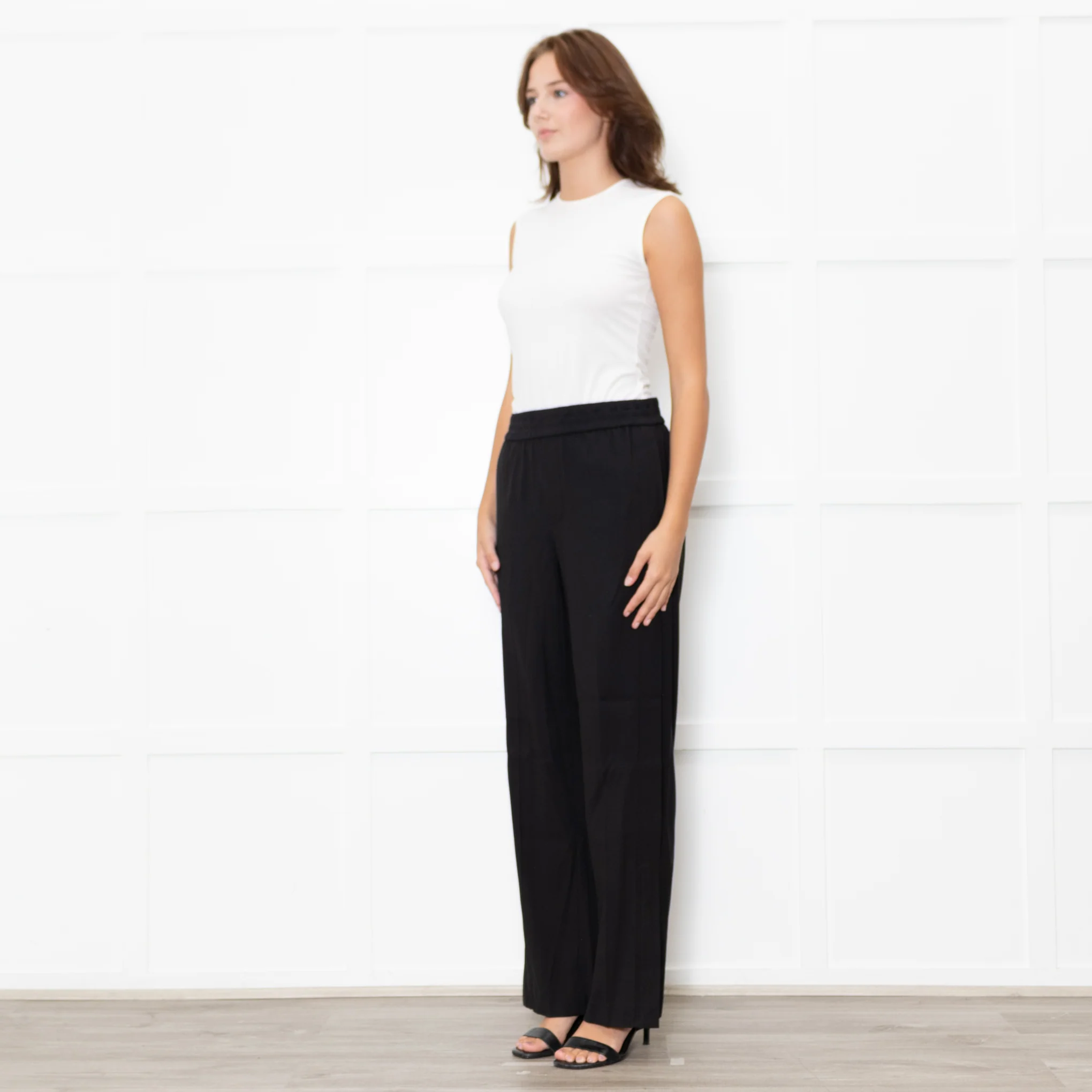 Vince Black Elastic Waist Wide Leg Trousers - Image 3