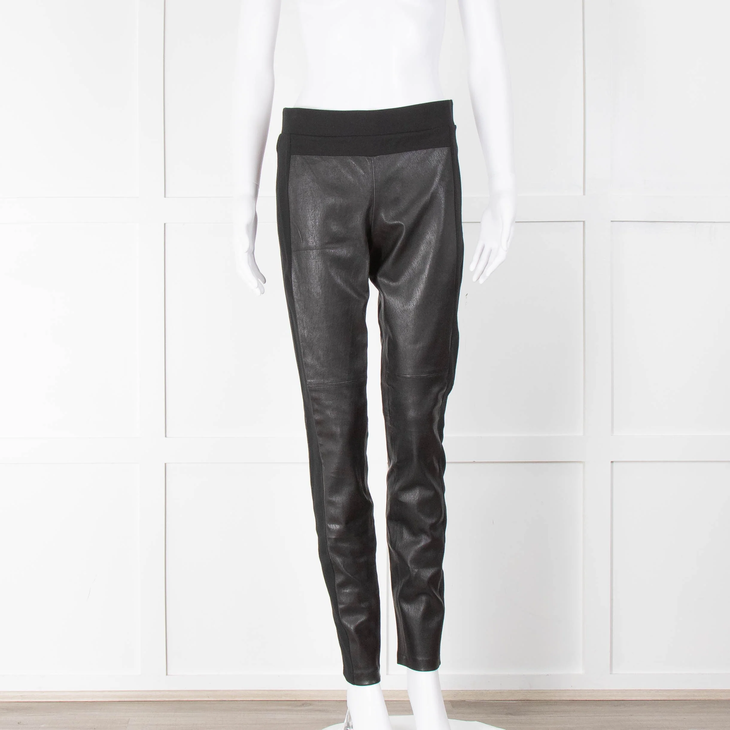 Vince Black Leather & Fabric Leggings