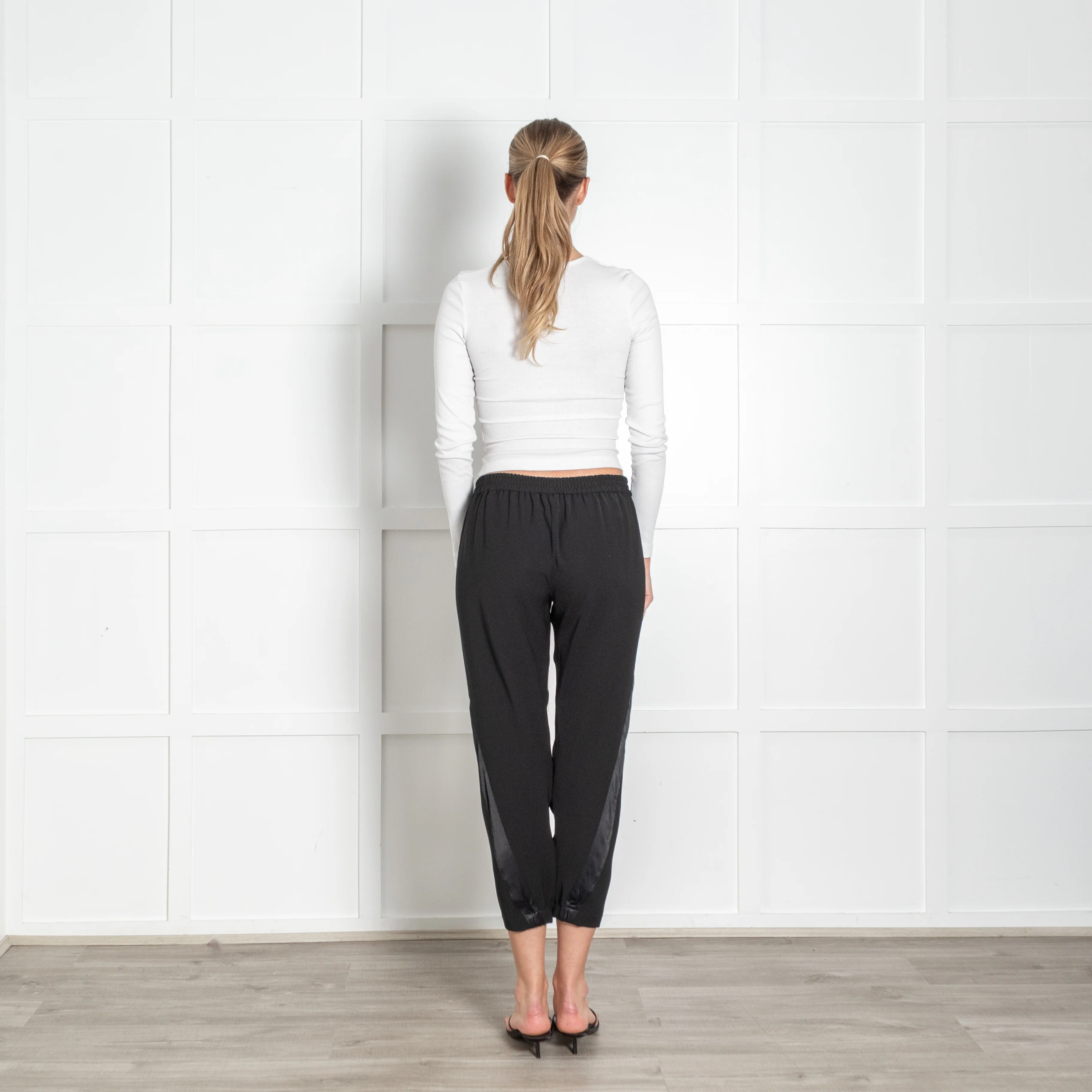 Vince Black On Black Side Satin Trim Trousers - Image 5