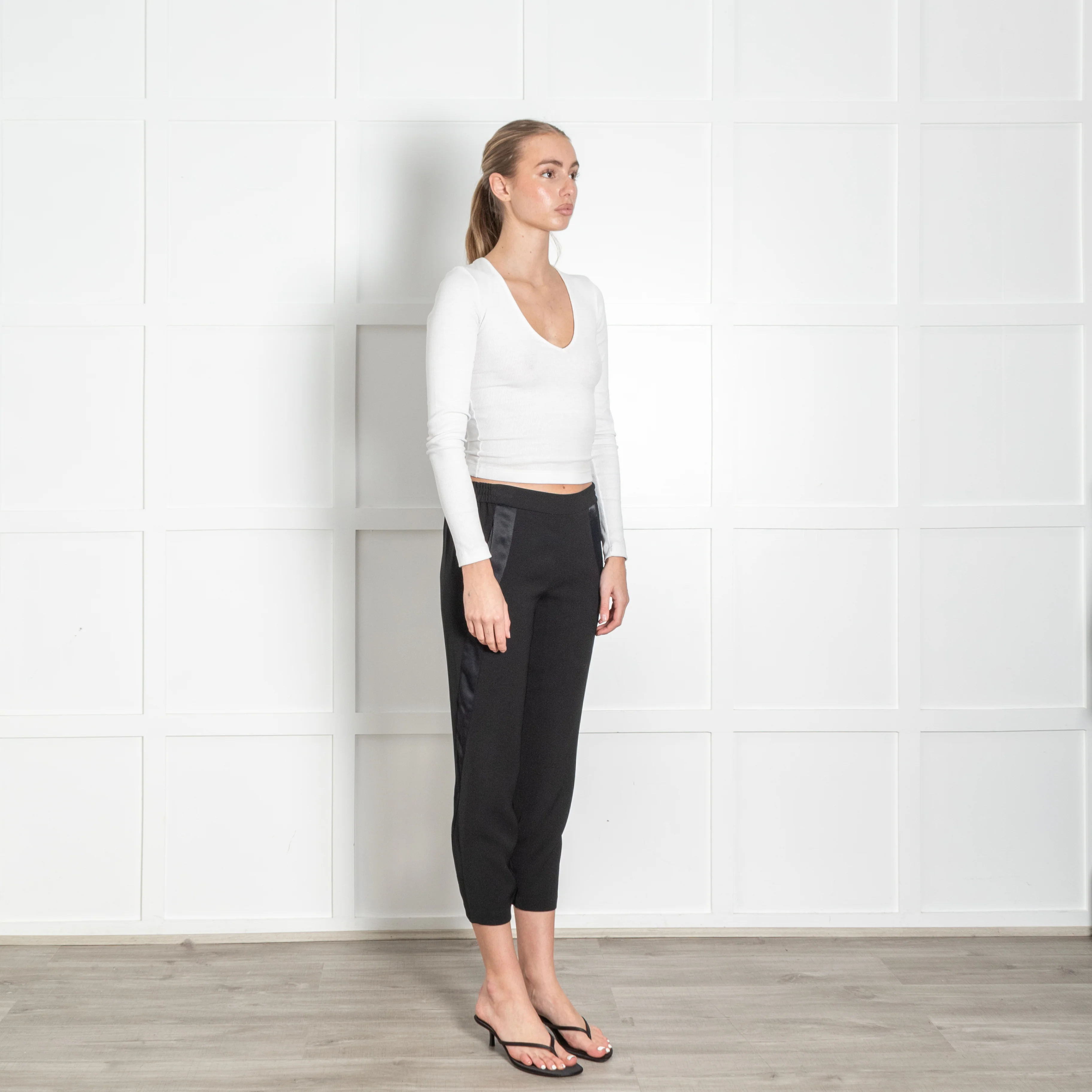 Vince Black On Black Side Satin Trim Trousers - Image 7