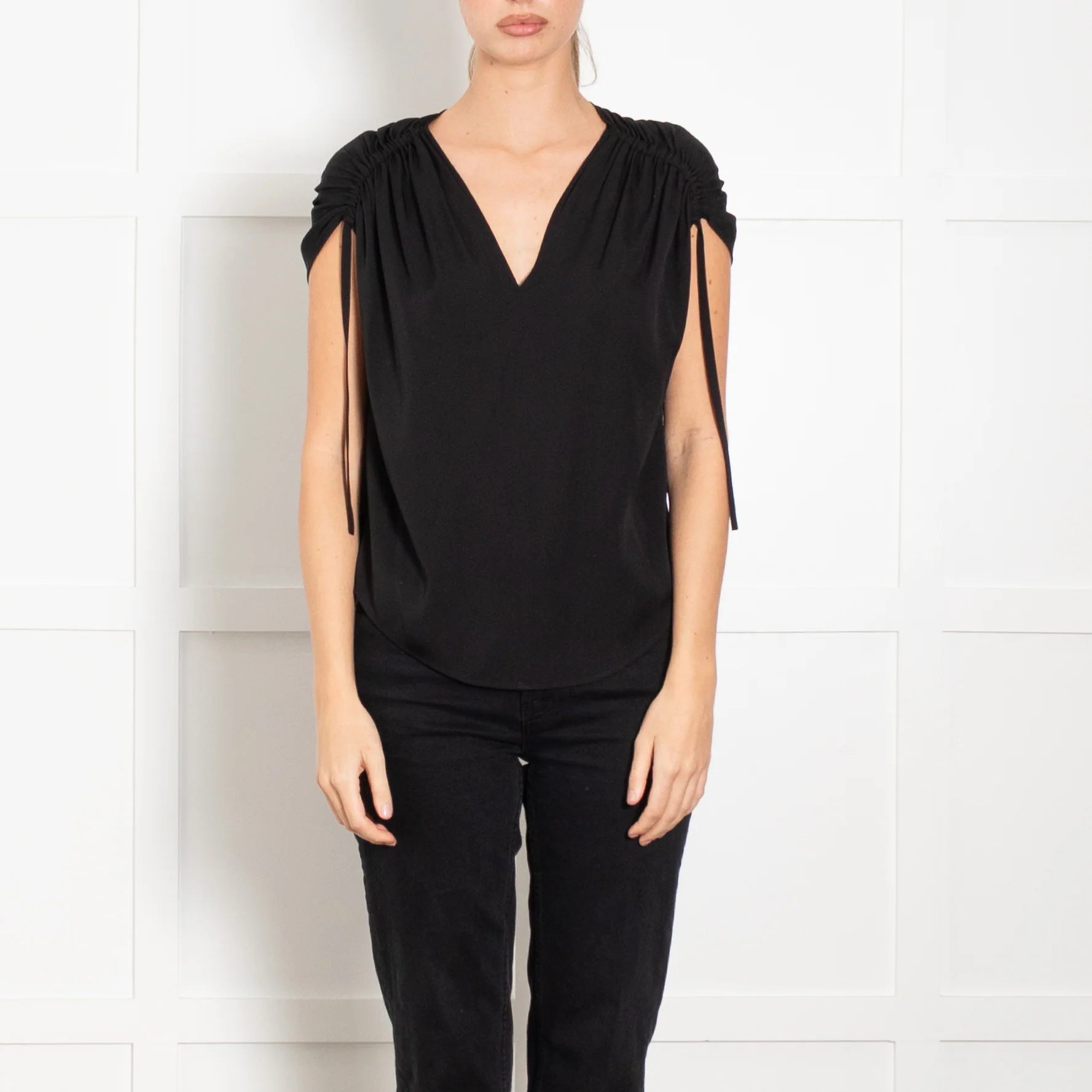 Vince Black Silk Cap Sleeve Top - Image 2