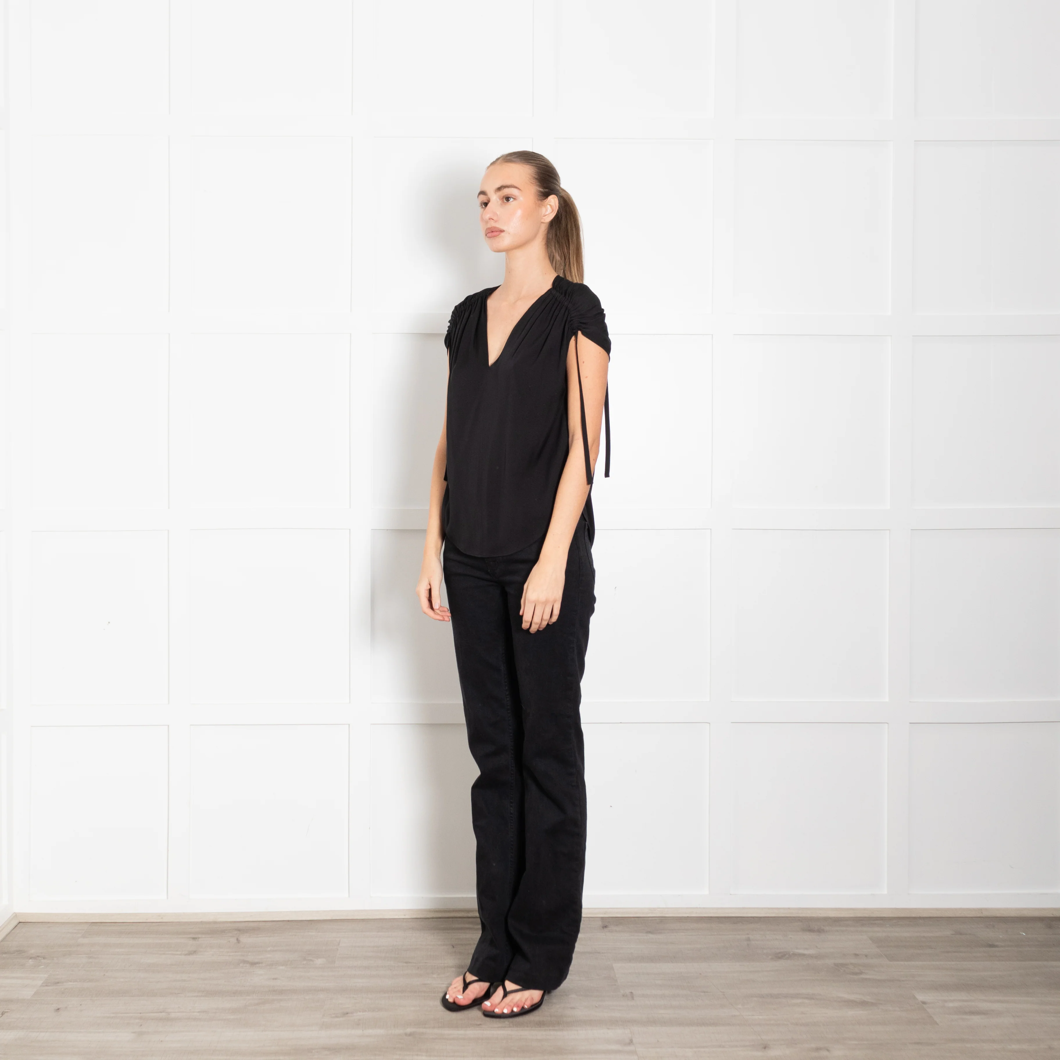 Vince Black Silk Cap Sleeve Top - Image 3