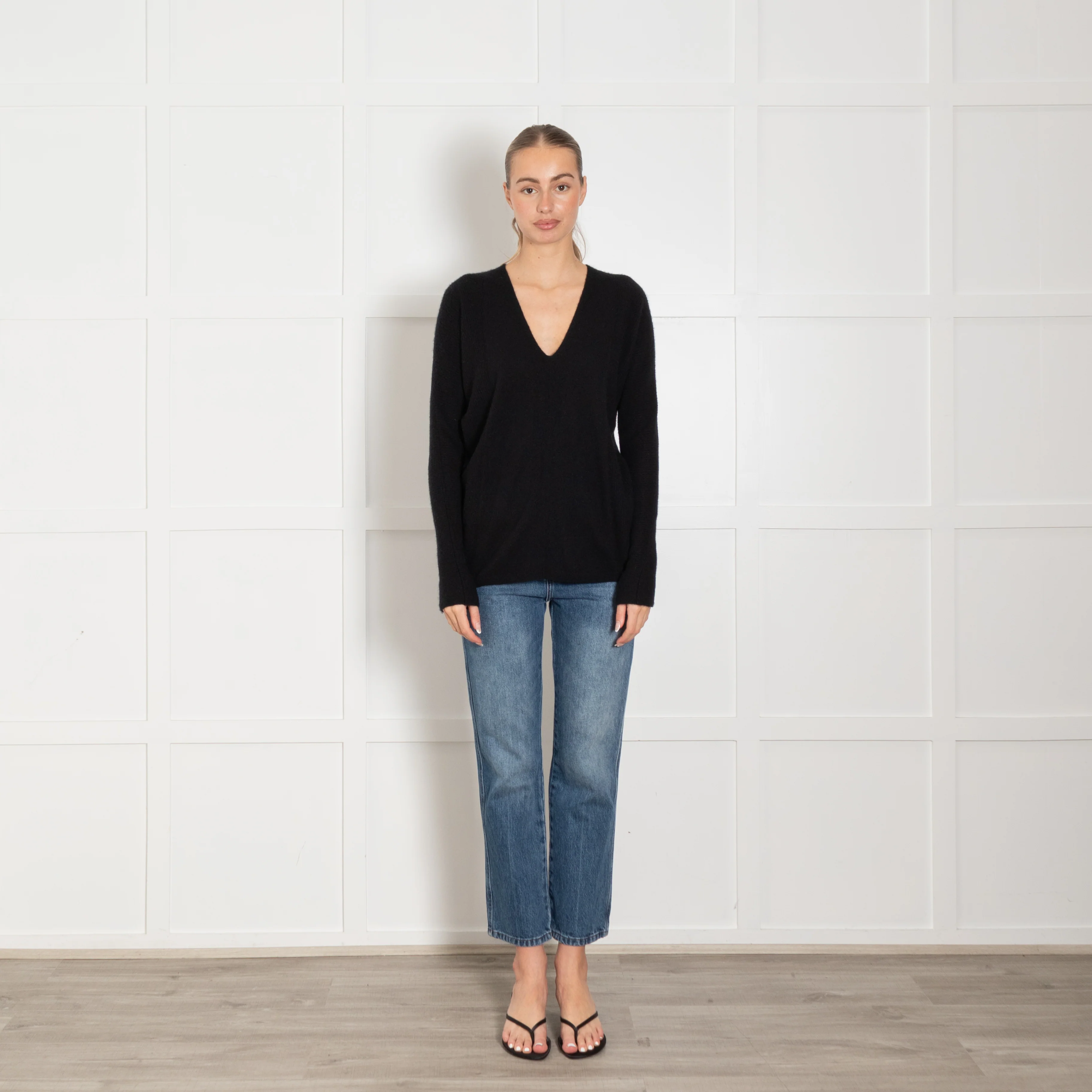 Vince Black V Neck Cashmere Jumper