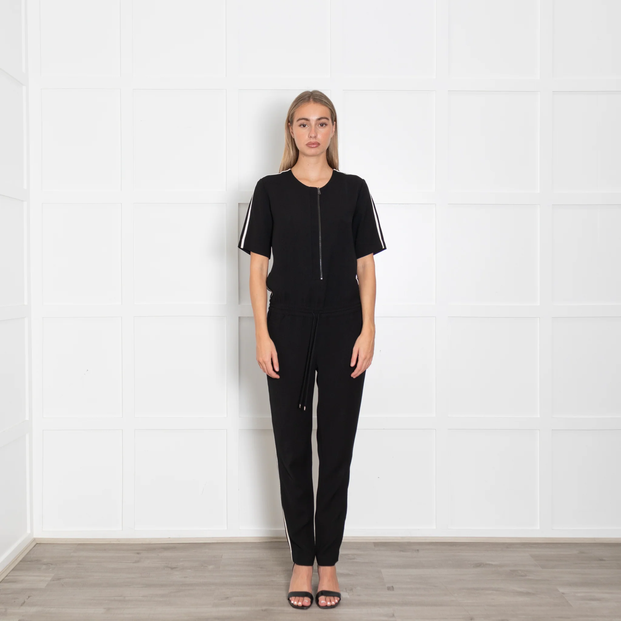 Vince Black White Trim Short Sleeve Jumpsuit