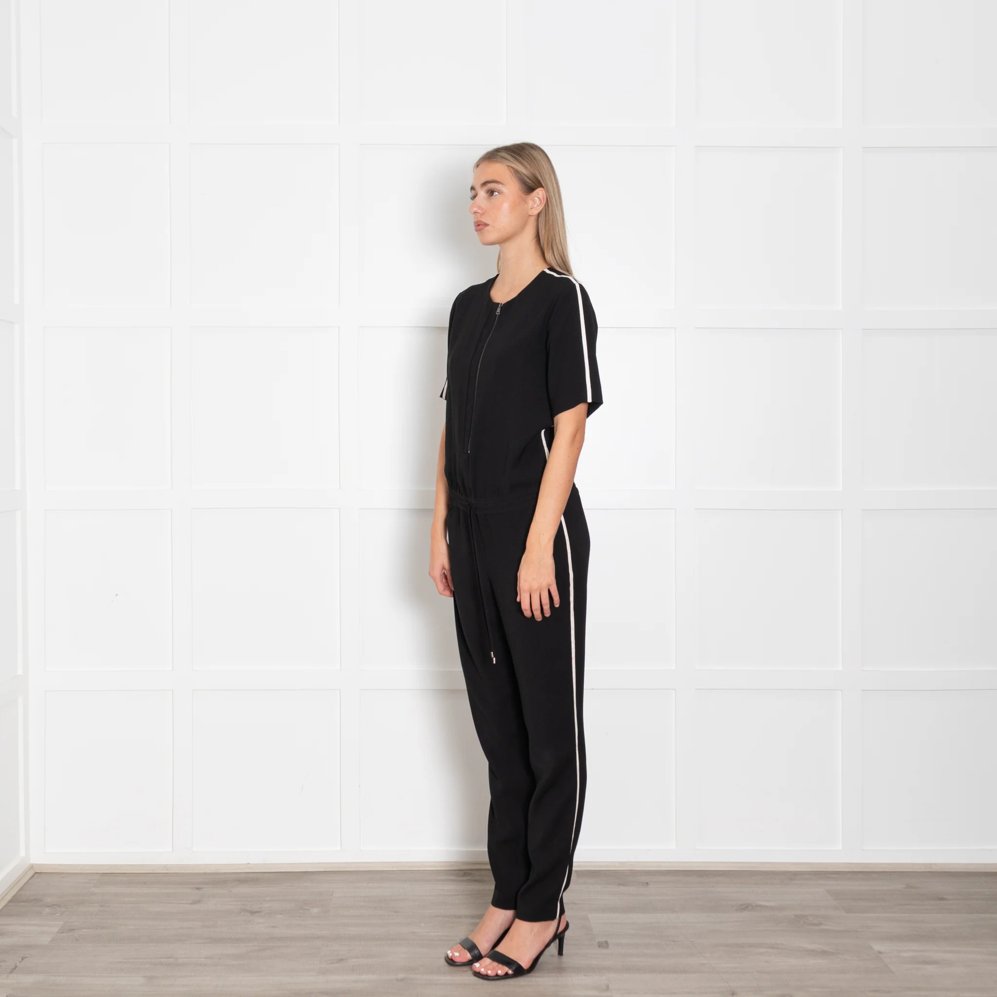 Vince Black White Trim Short Sleeve Jumpsuit - Image 3