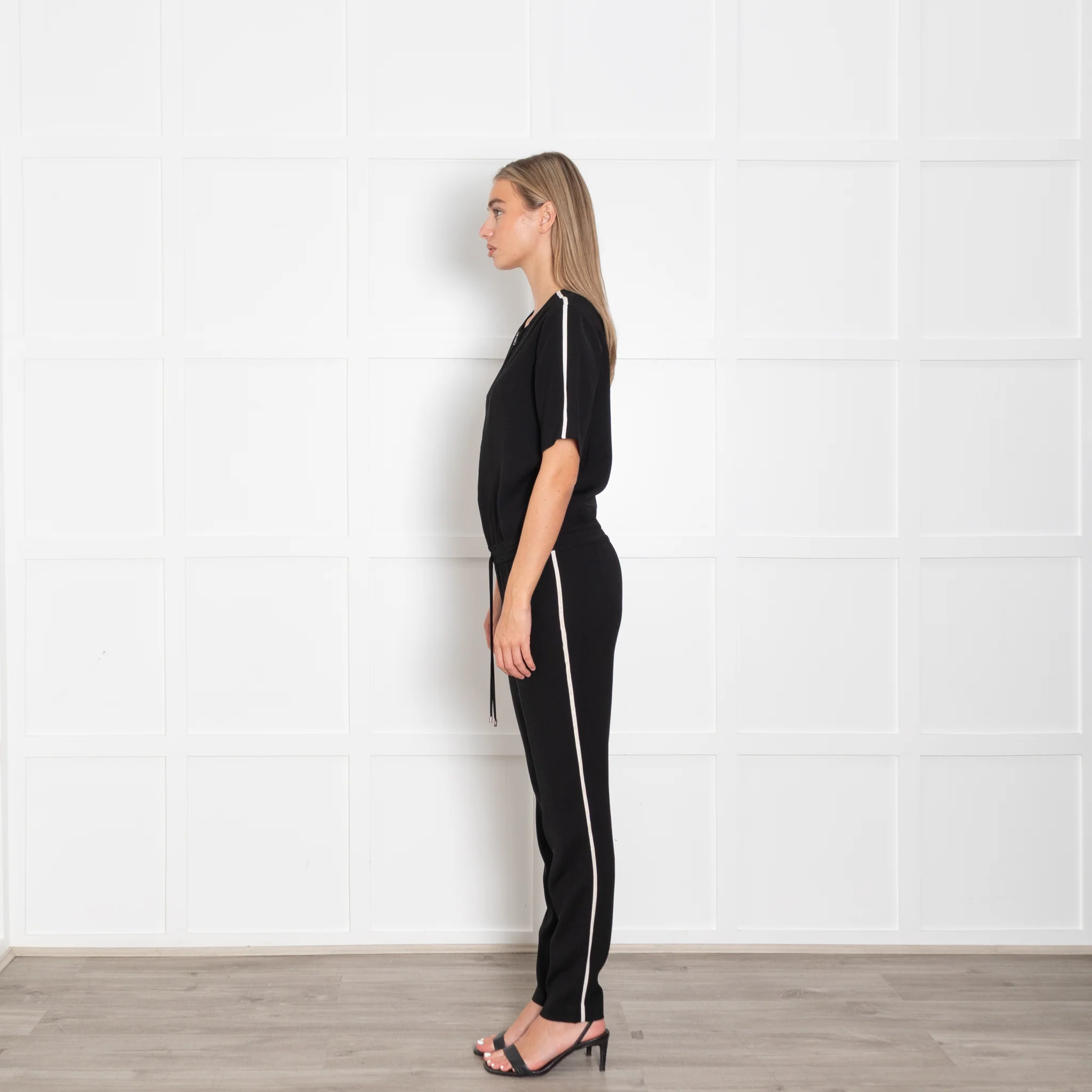 Vince Black White Trim Short Sleeve Jumpsuit - Image 4