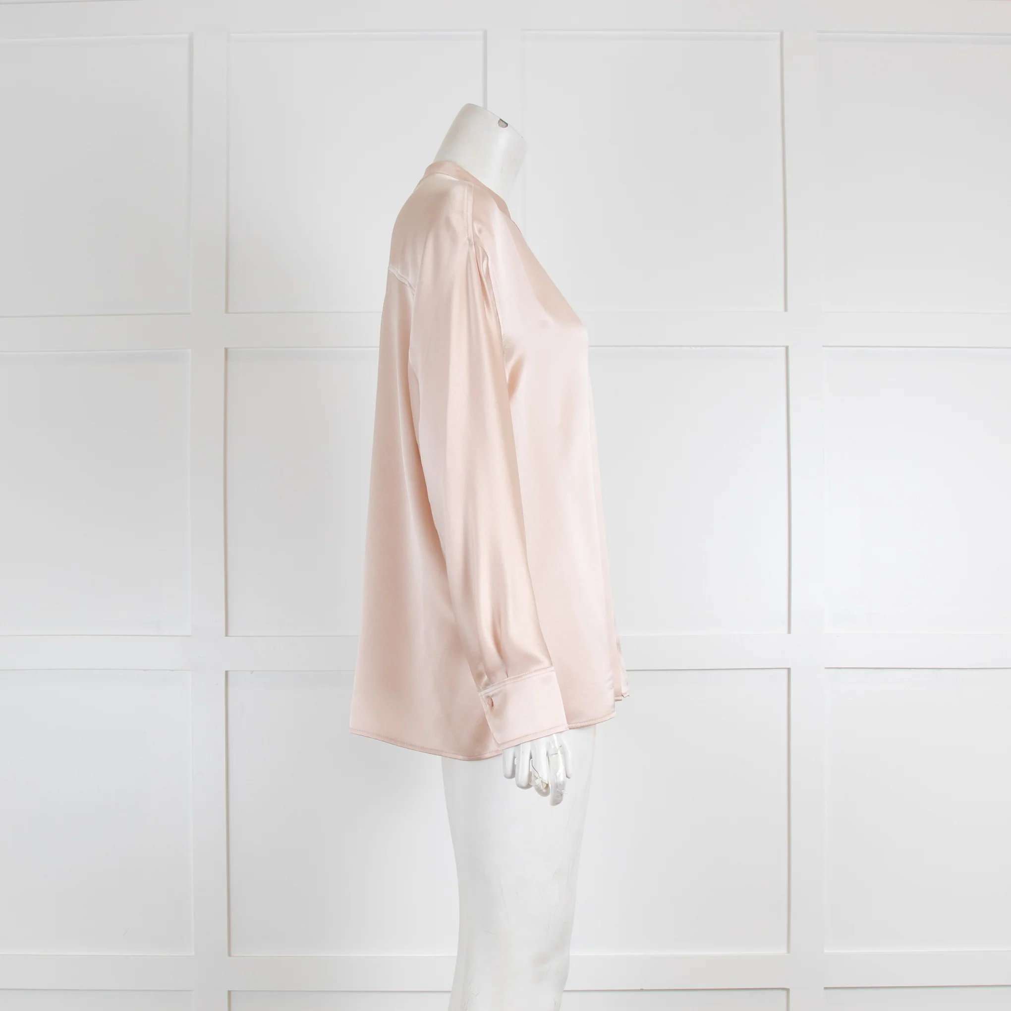 Vince Blush Silk Grandad Collar Long Sleeve Blouse - Image 2