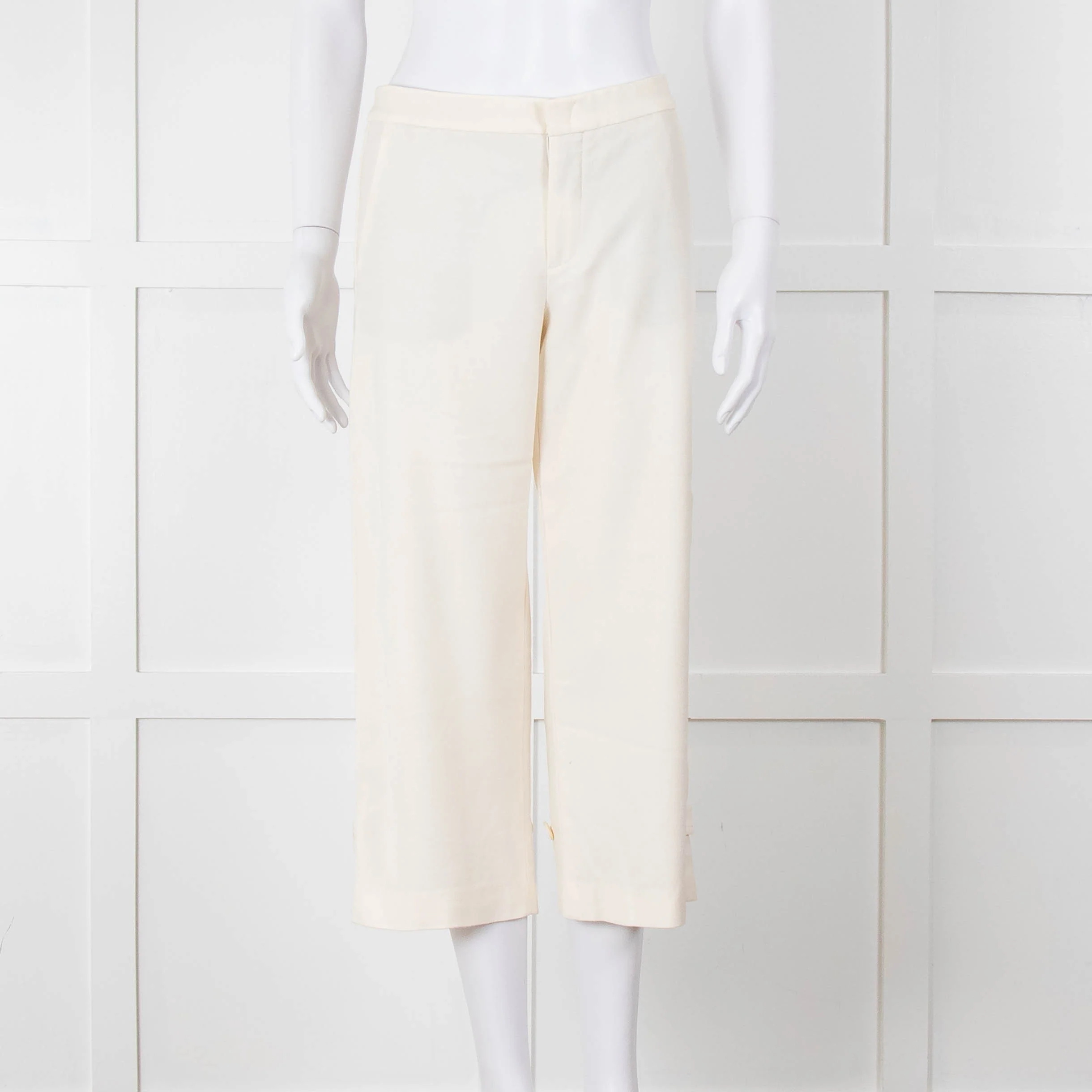 Vince Cream Cropped Button Adjustment Detail Trousers