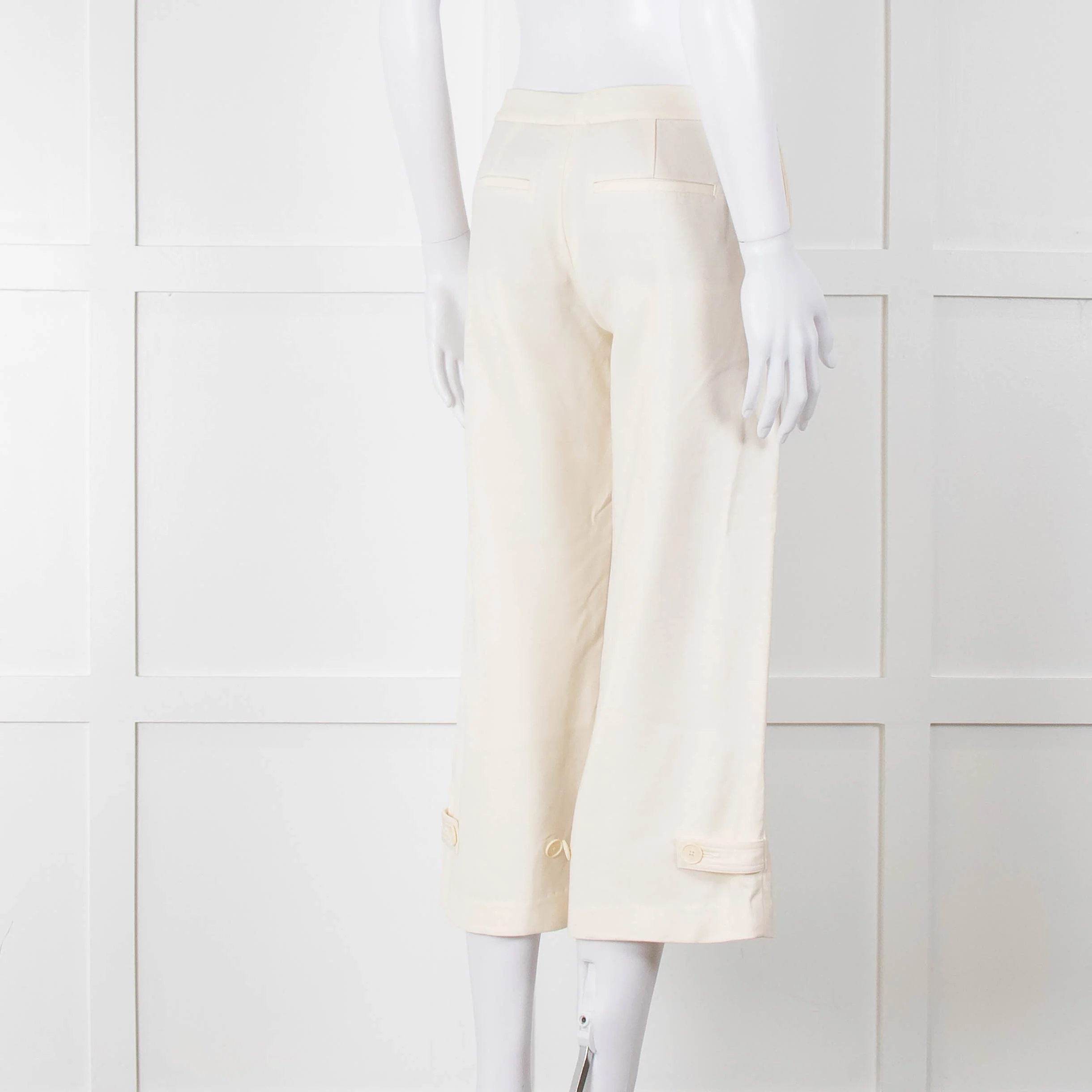Vince Cream Cropped Button Adjustment Detail Trousers - Image 4