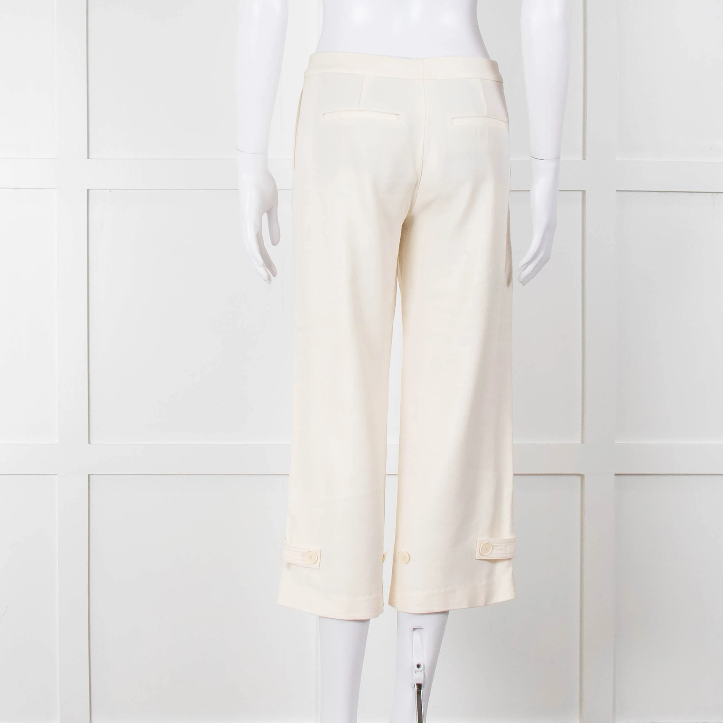 Vince Cream Cropped Button Adjustment Detail Trousers - Image 5