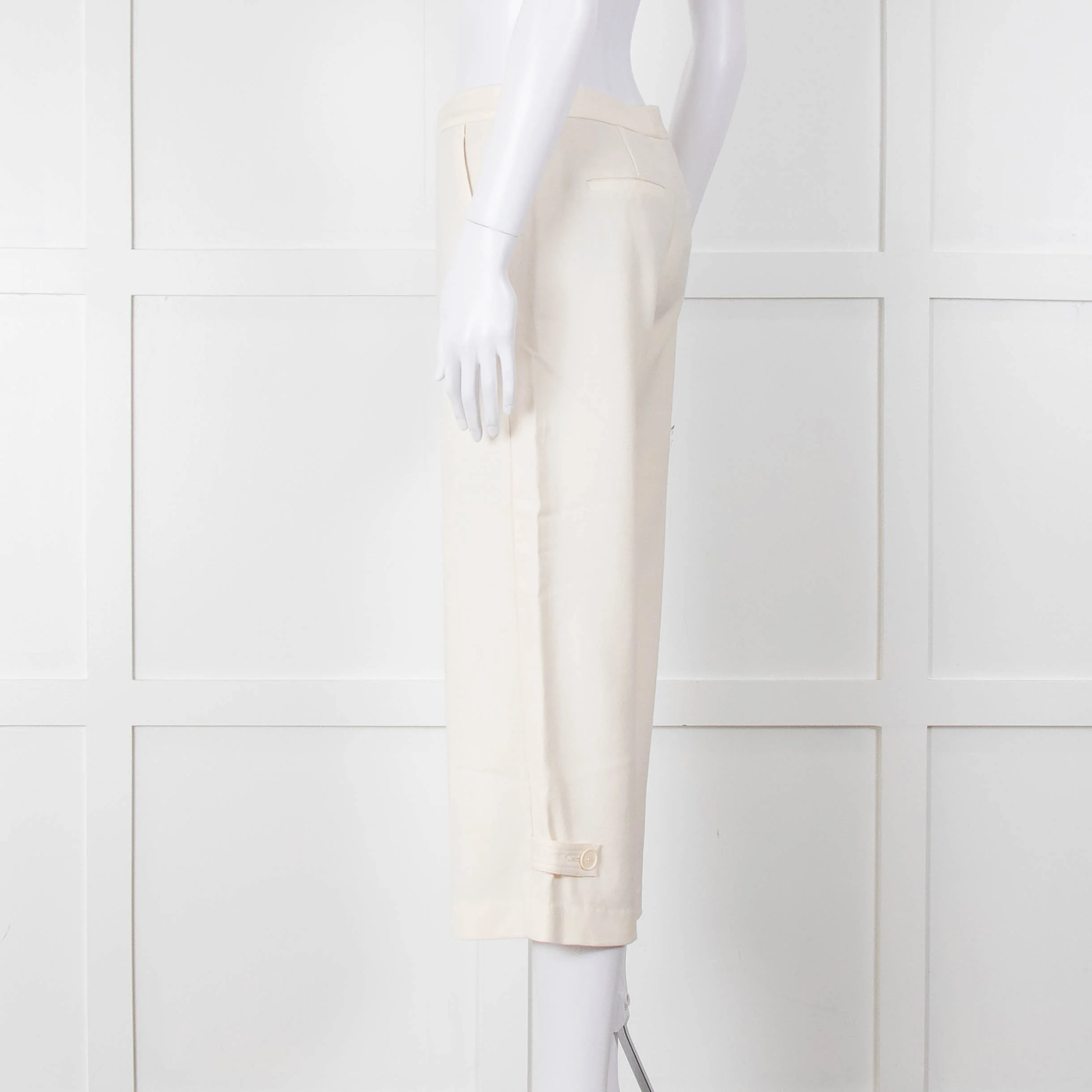 Vince Cream Cropped Button Adjustment Detail Trousers - Image 6