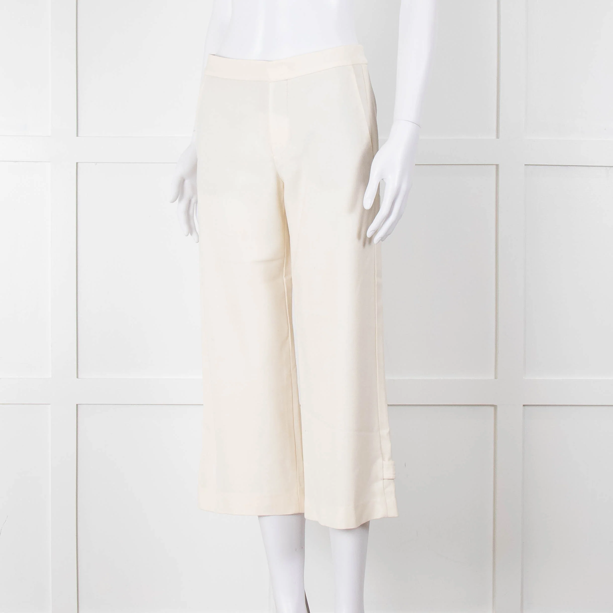 Vince Cream Cropped Button Adjustment Detail Trousers - Image 8