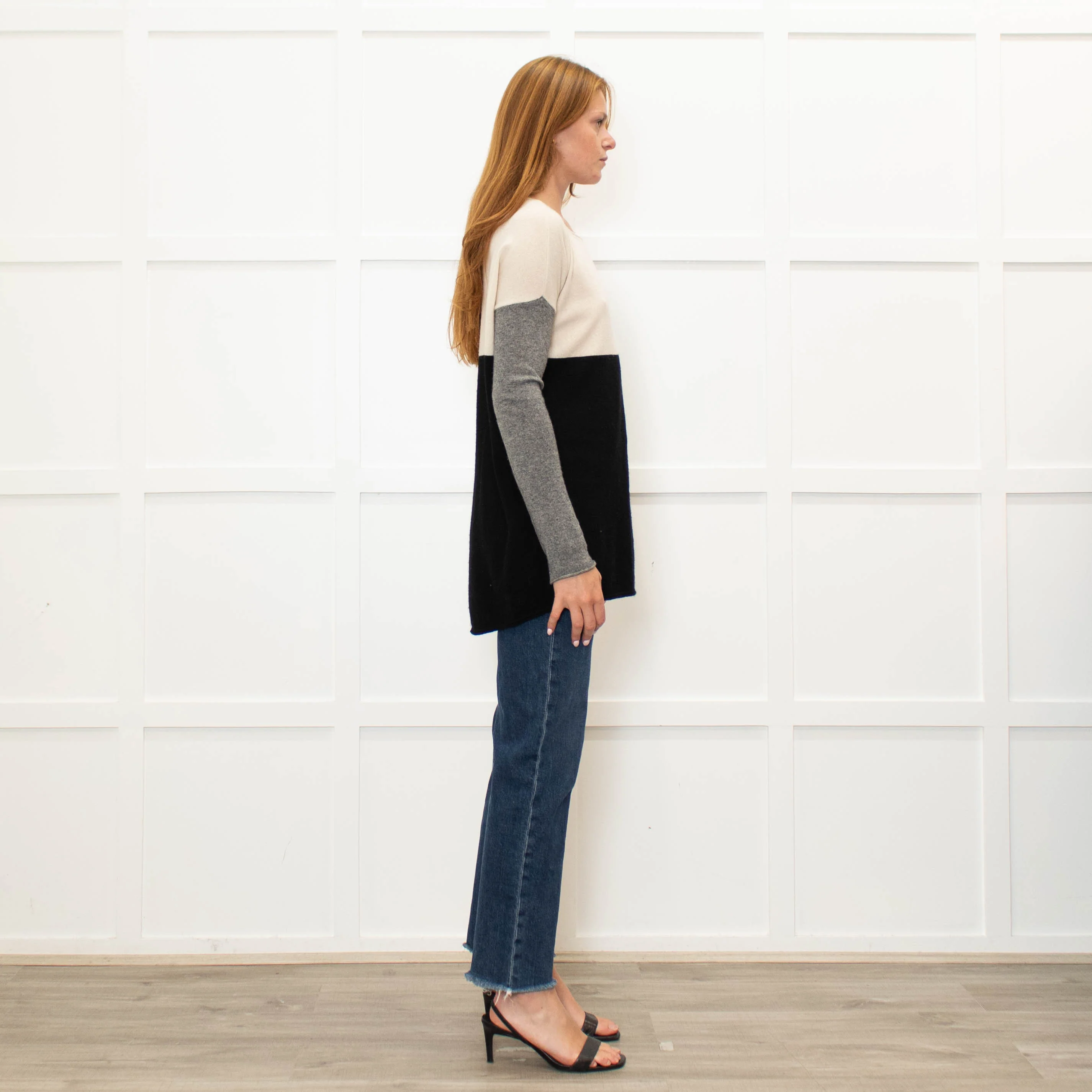 Vince Cream Grey Black Cashmere Blend Sweater - Image 6