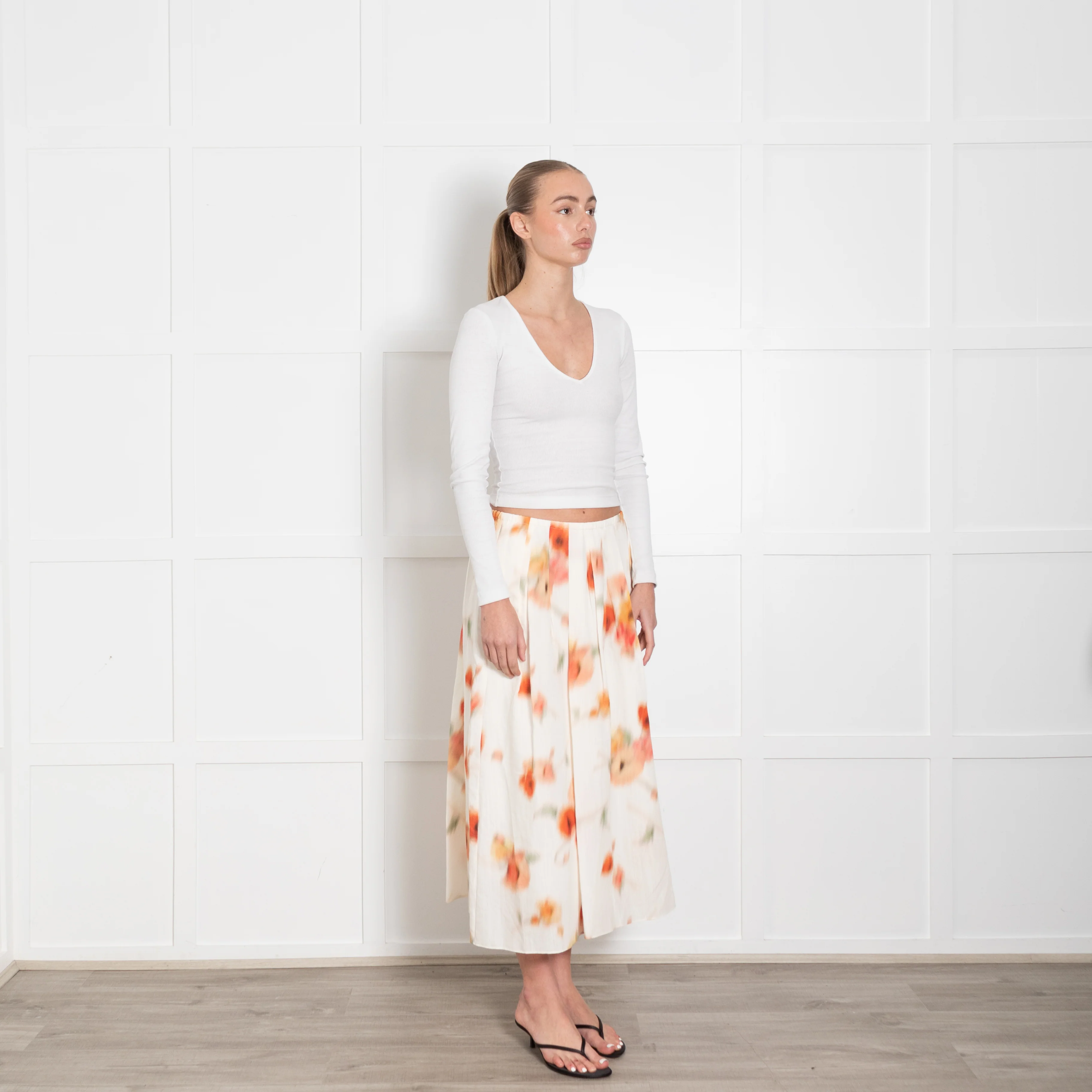 Vince Cream Orange Pleated Skirt - Image 7