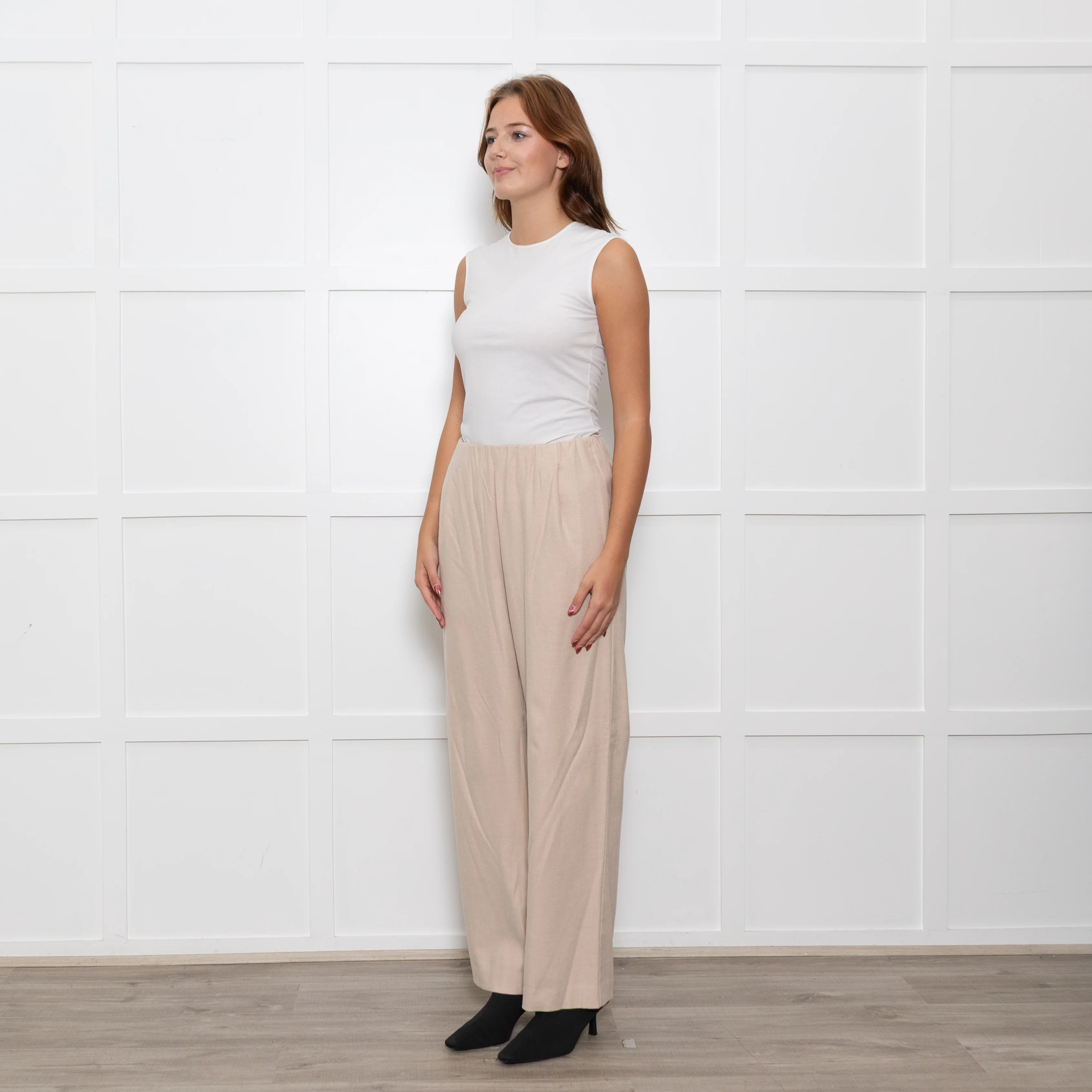 Vince Cream Wool Blend Wide Leg Trousers - Image 3