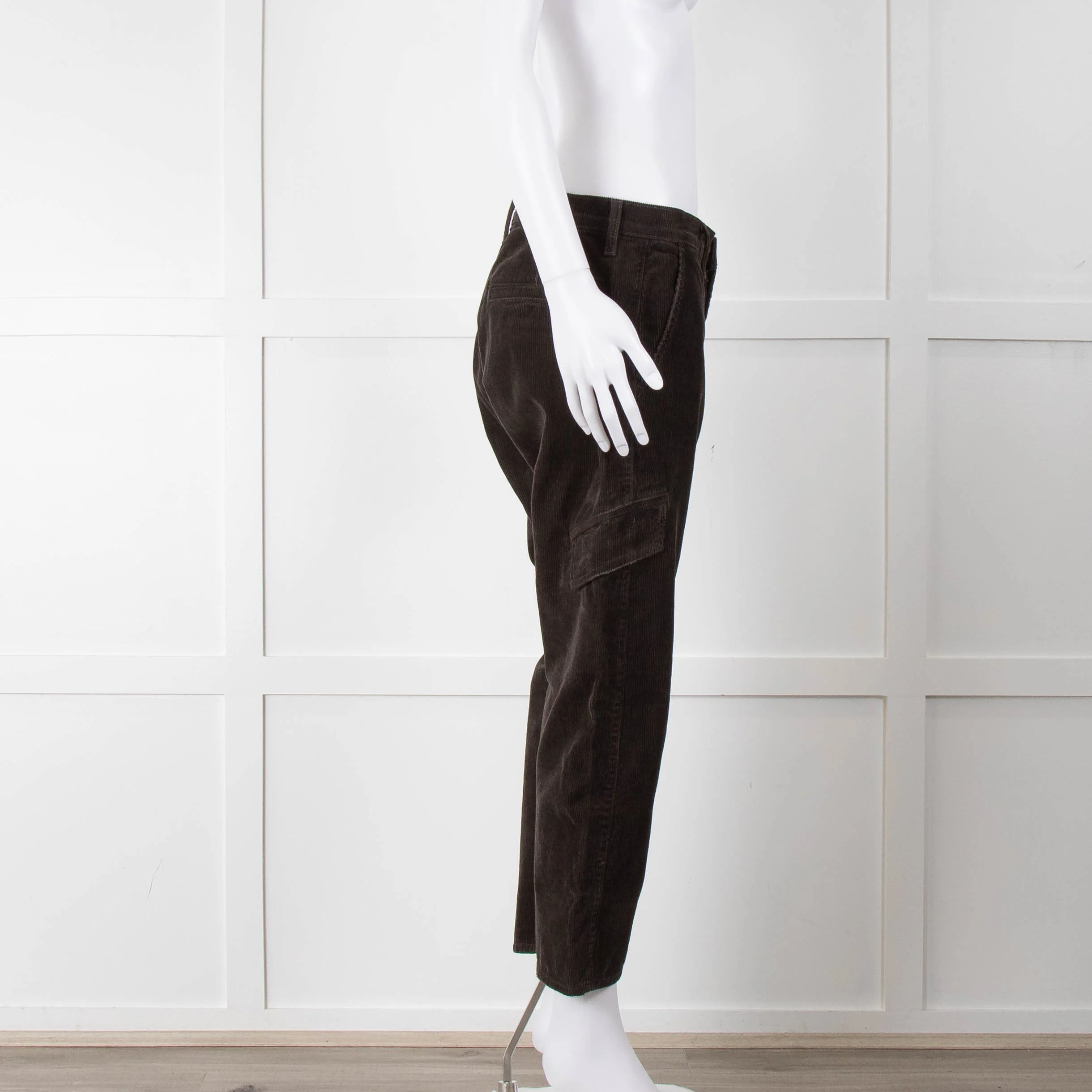 Vince Dark Khaki Corduroy Utility Style Trousers - Image 3