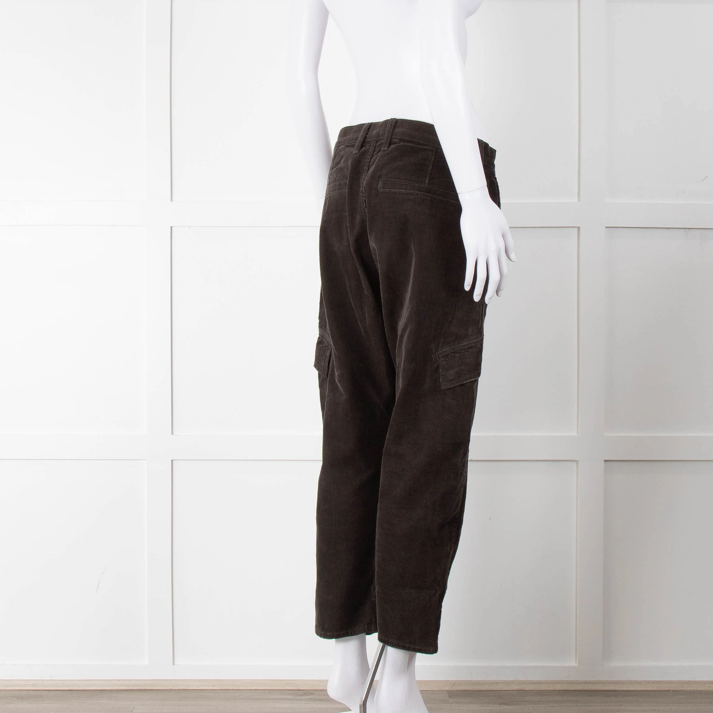 Vince Dark Khaki Corduroy Utility Style Trousers - Image 4