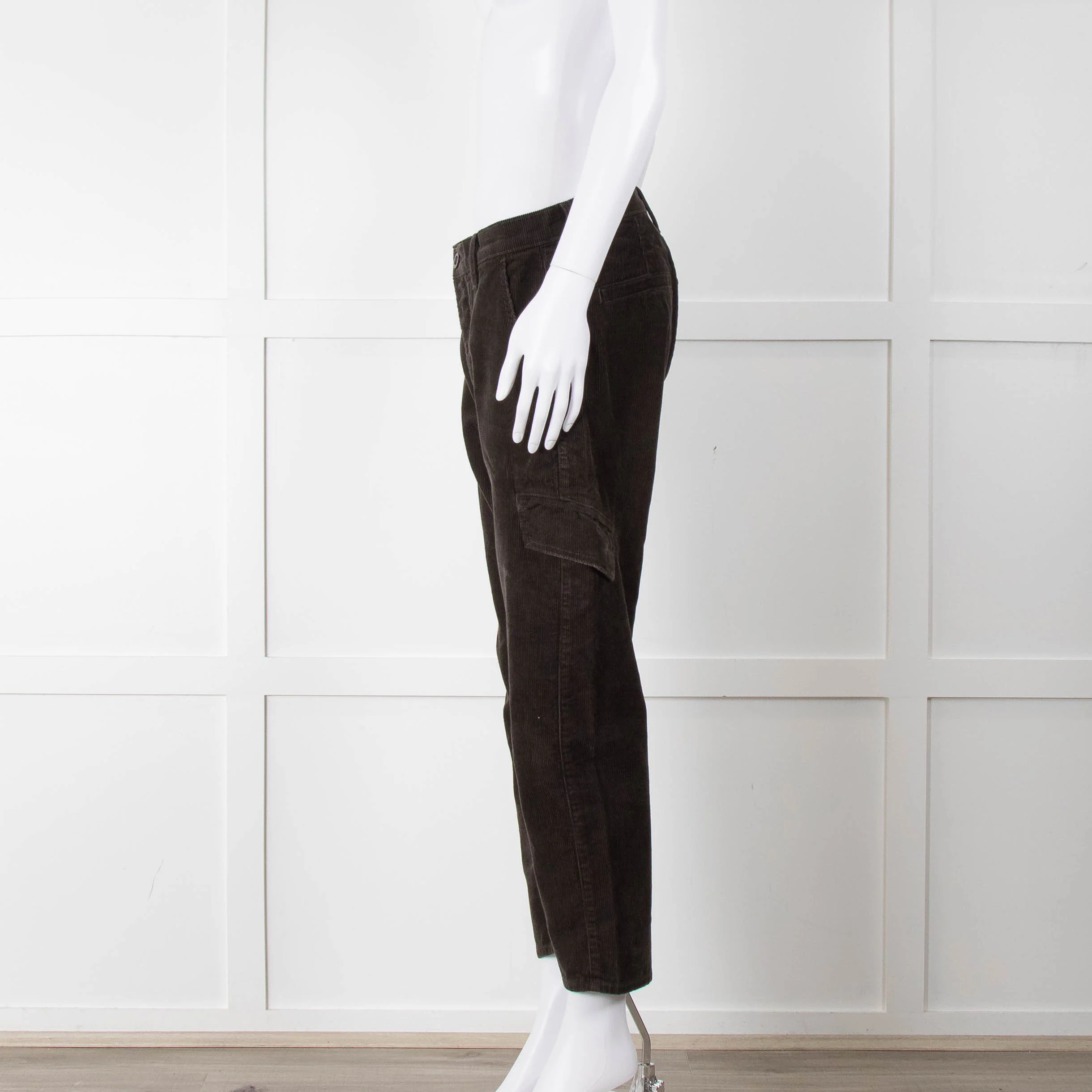 Vince Dark Khaki Corduroy Utility Style Trousers - Image 6