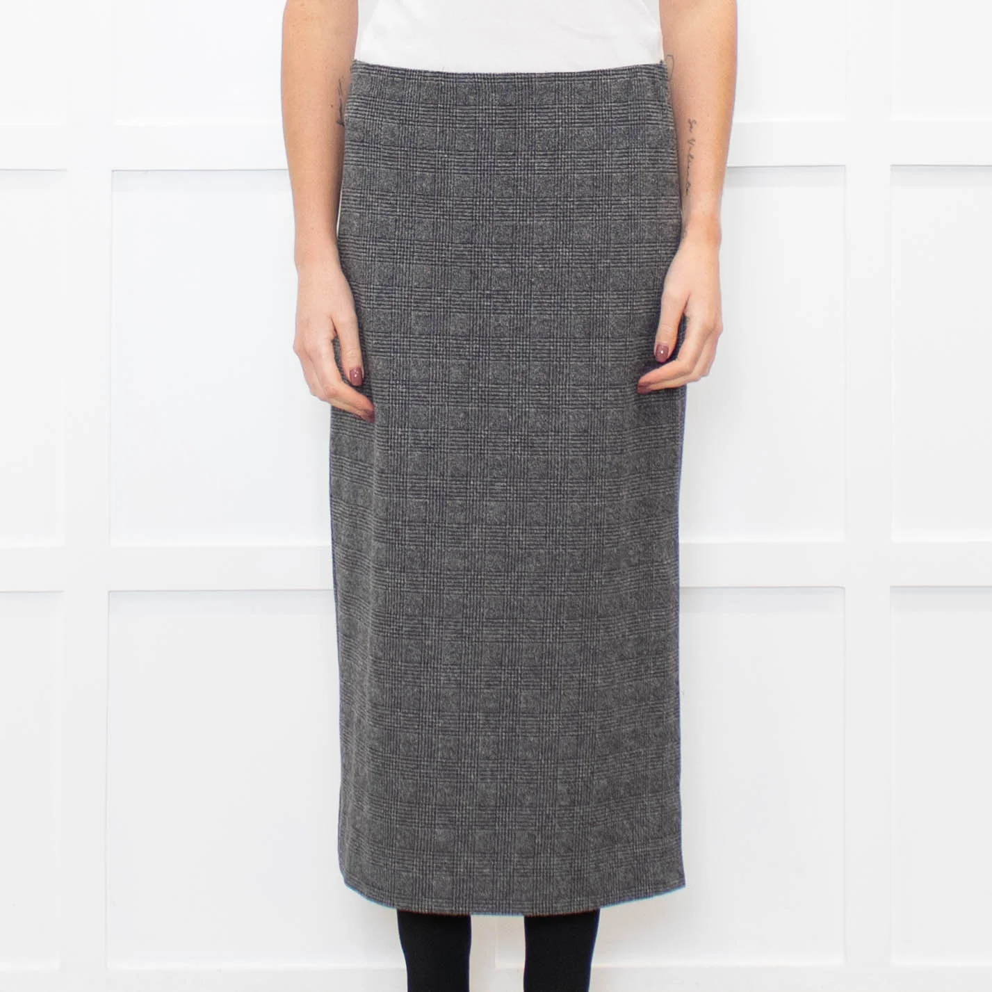Vince Grey Check Stretchy Midi Skirt - Image 2