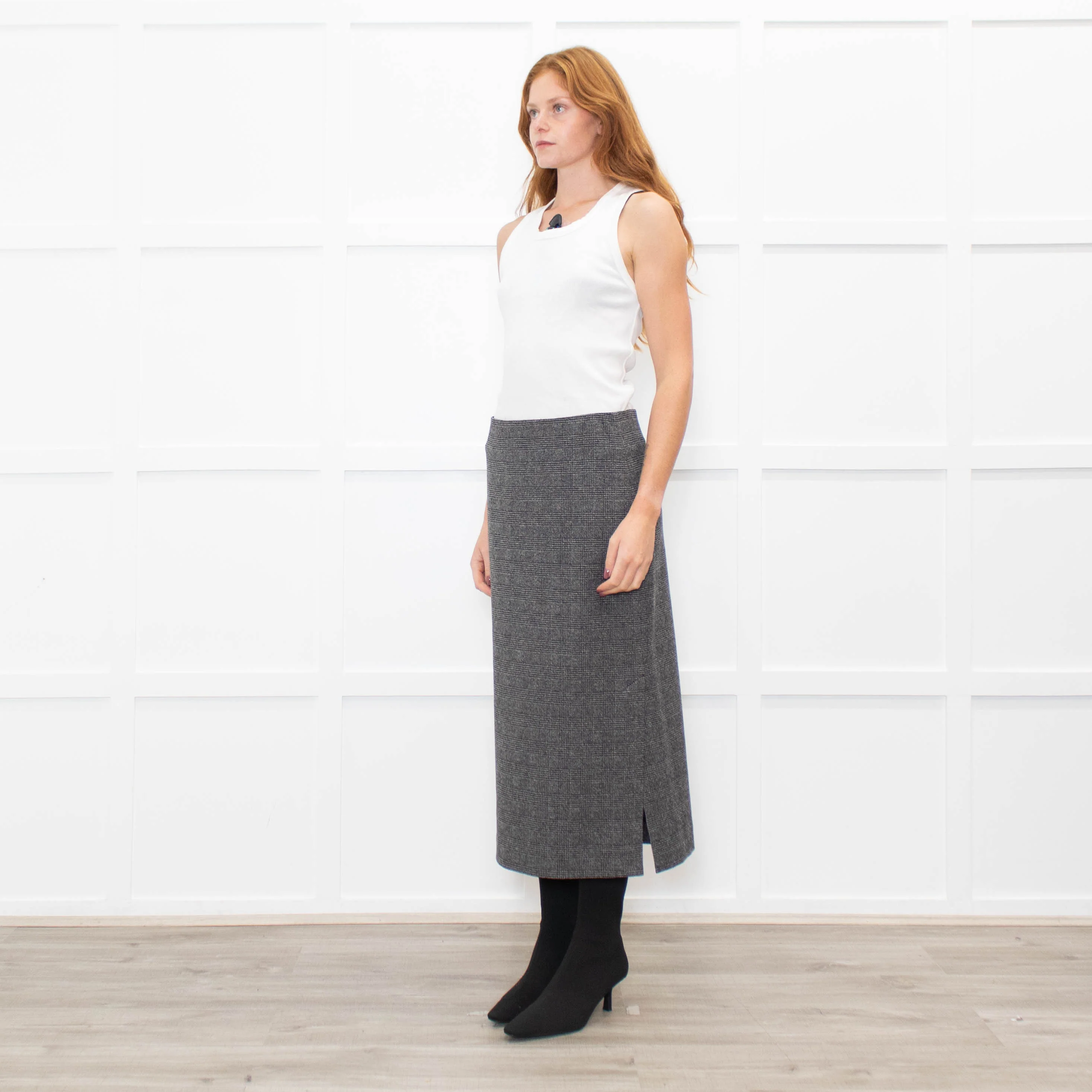 Vince Grey Check Stretchy Midi Skirt - Image 3