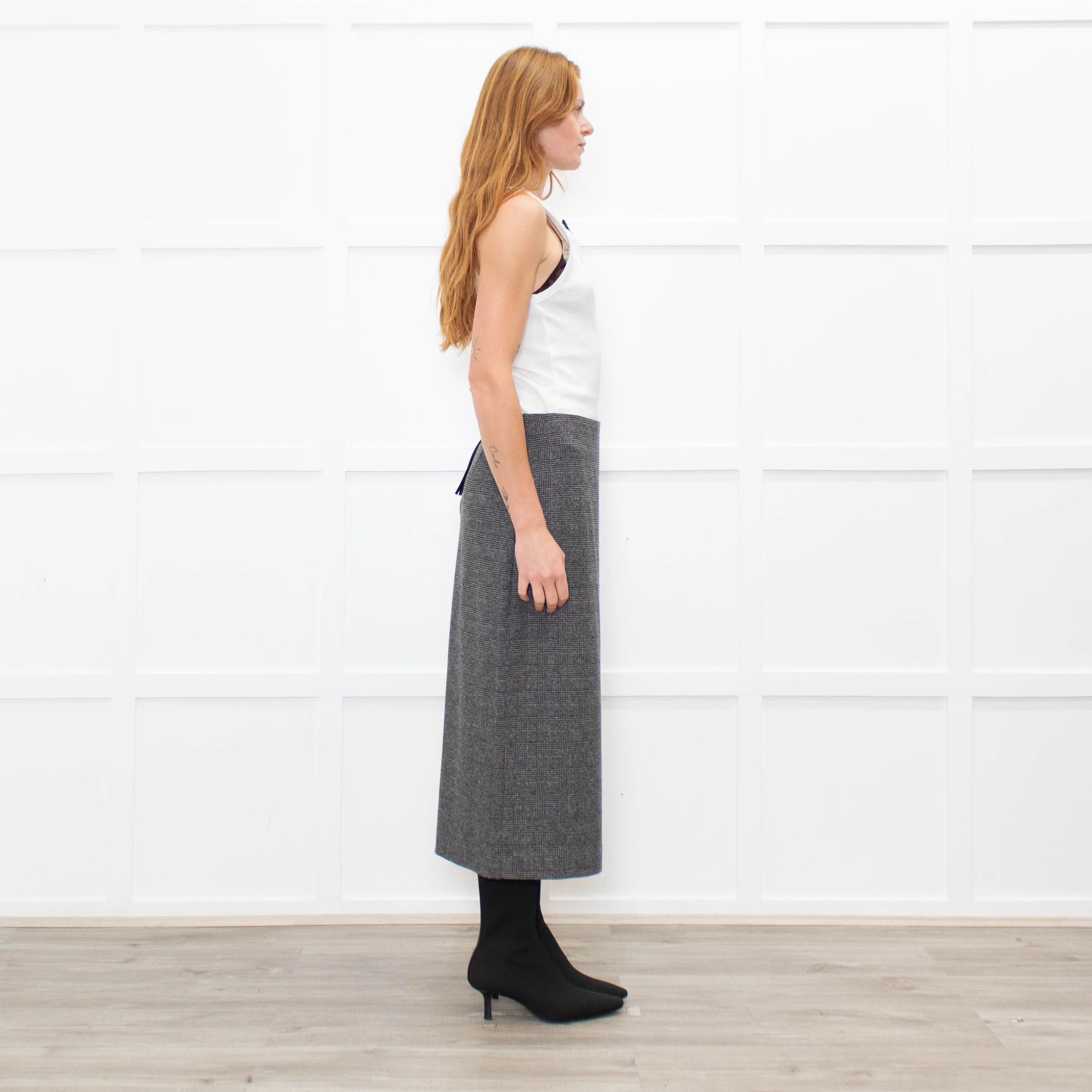 Vince Grey Check Stretchy Midi Skirt - Image 6