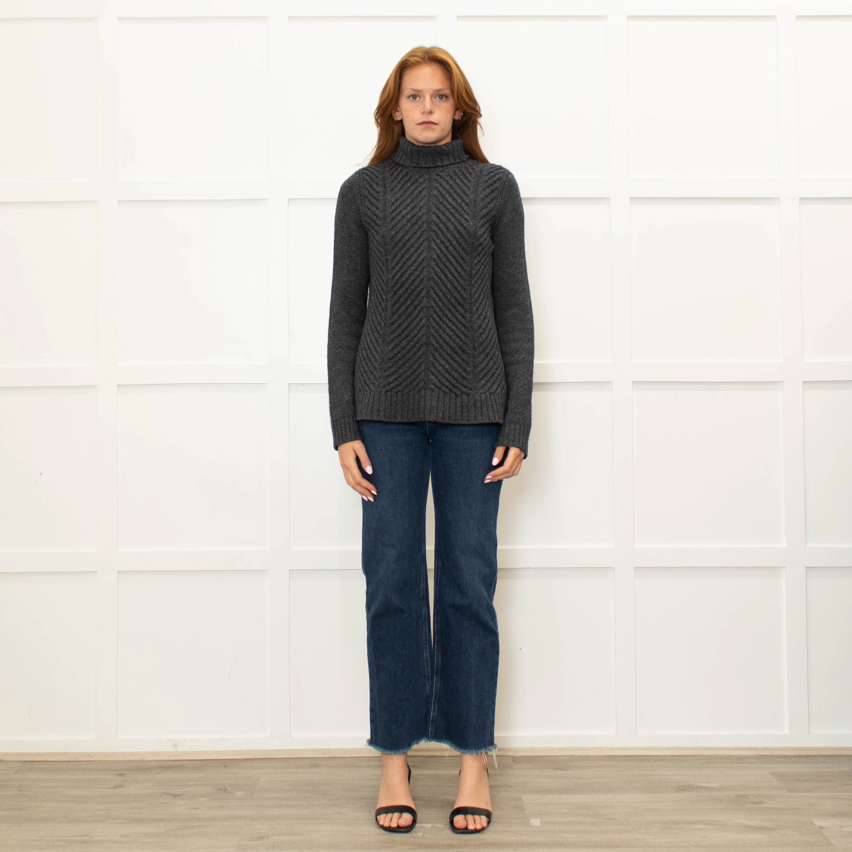 Vince Grey Ribbed Wool Blend Rollneck