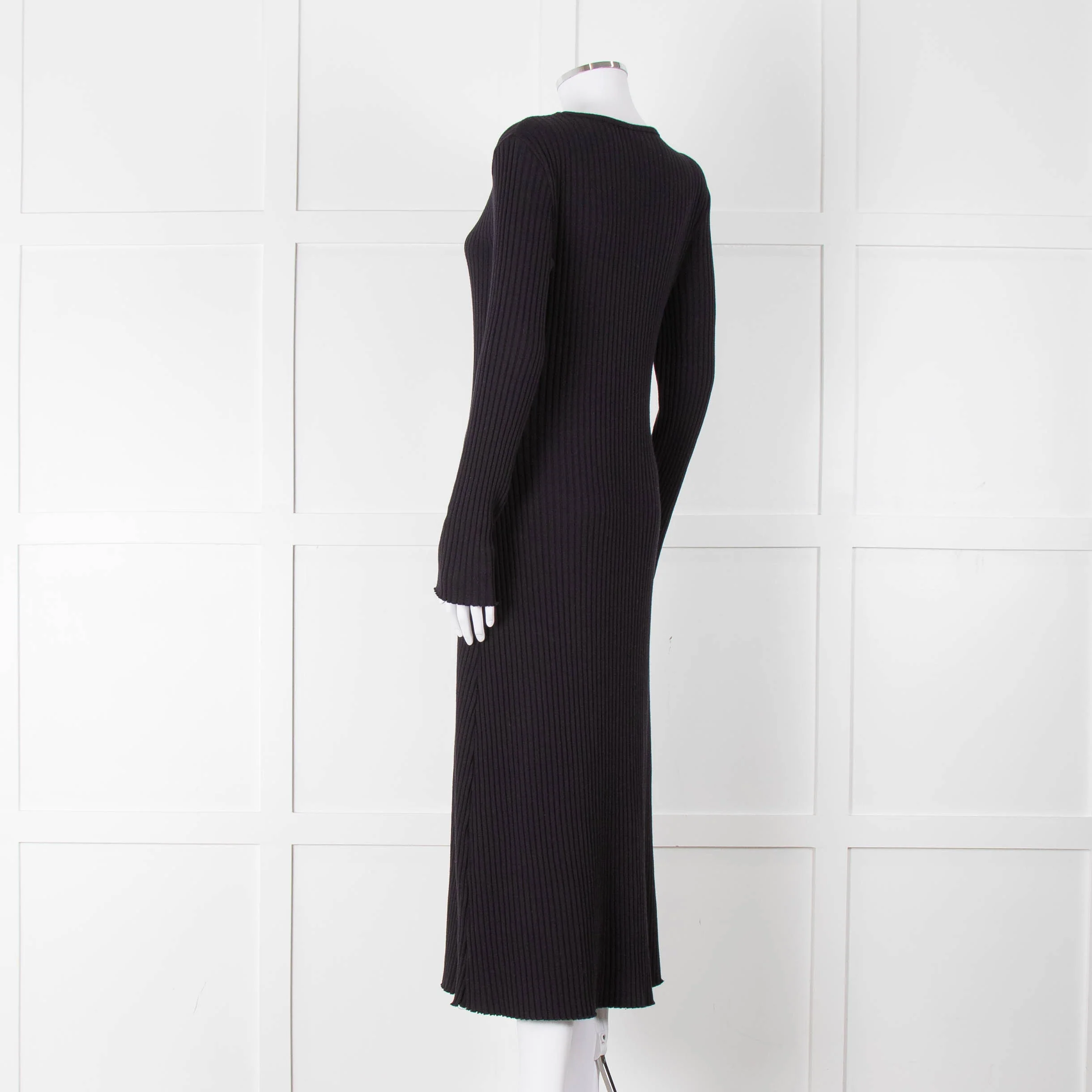 Vince Navy Blue Ribbed Cotton Long Sleeve Midi Dress - Image 6