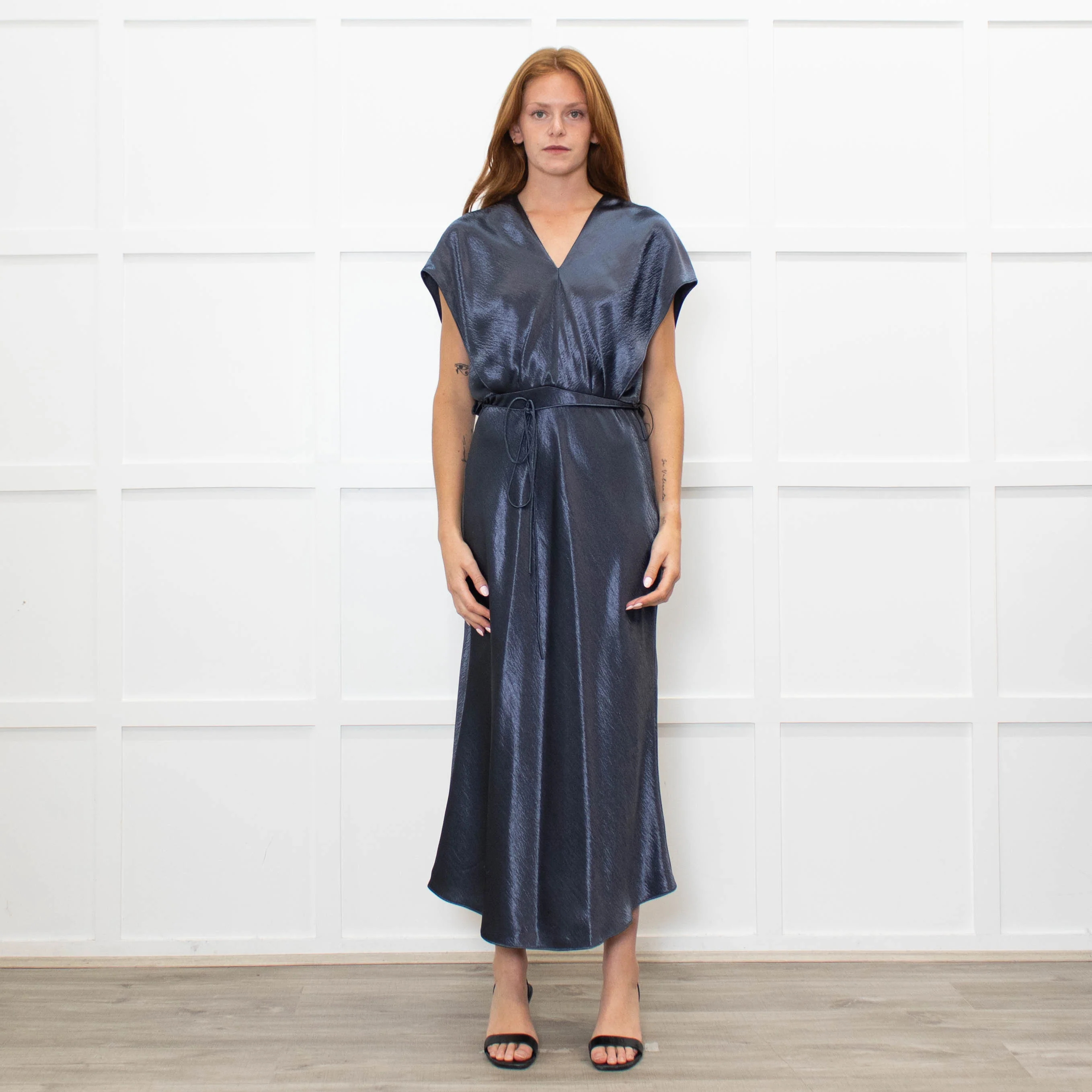 Vince Petrol Blue Sleeveless Maxi Dress With Strng Belt