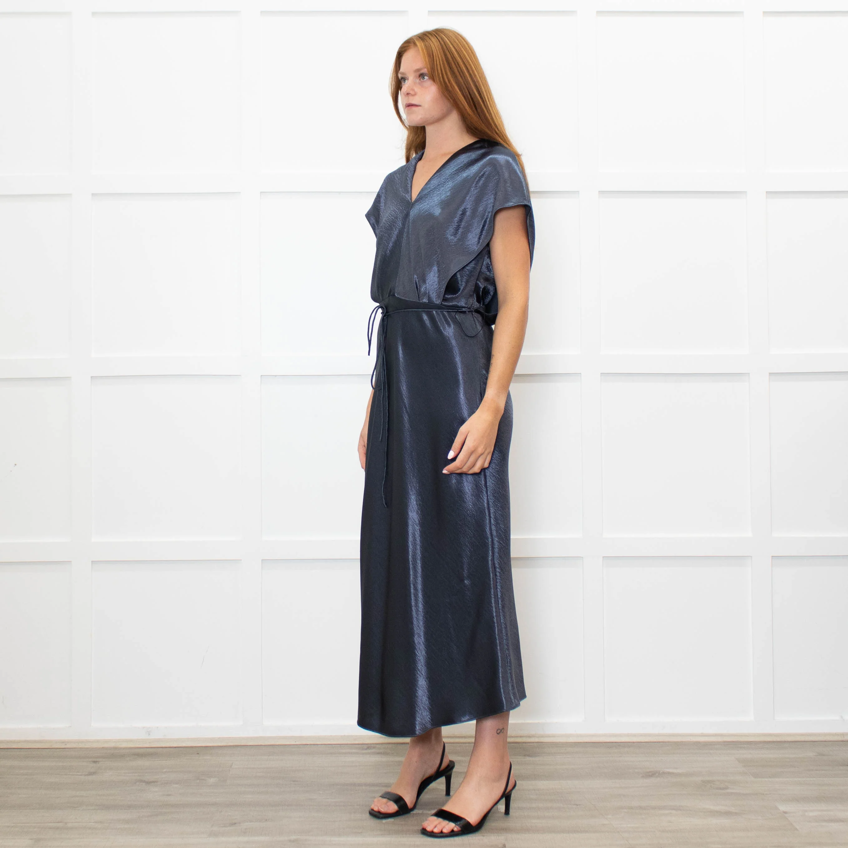 Vince Petrol Blue Sleeveless Maxi Dress With Strng Belt - Image 3