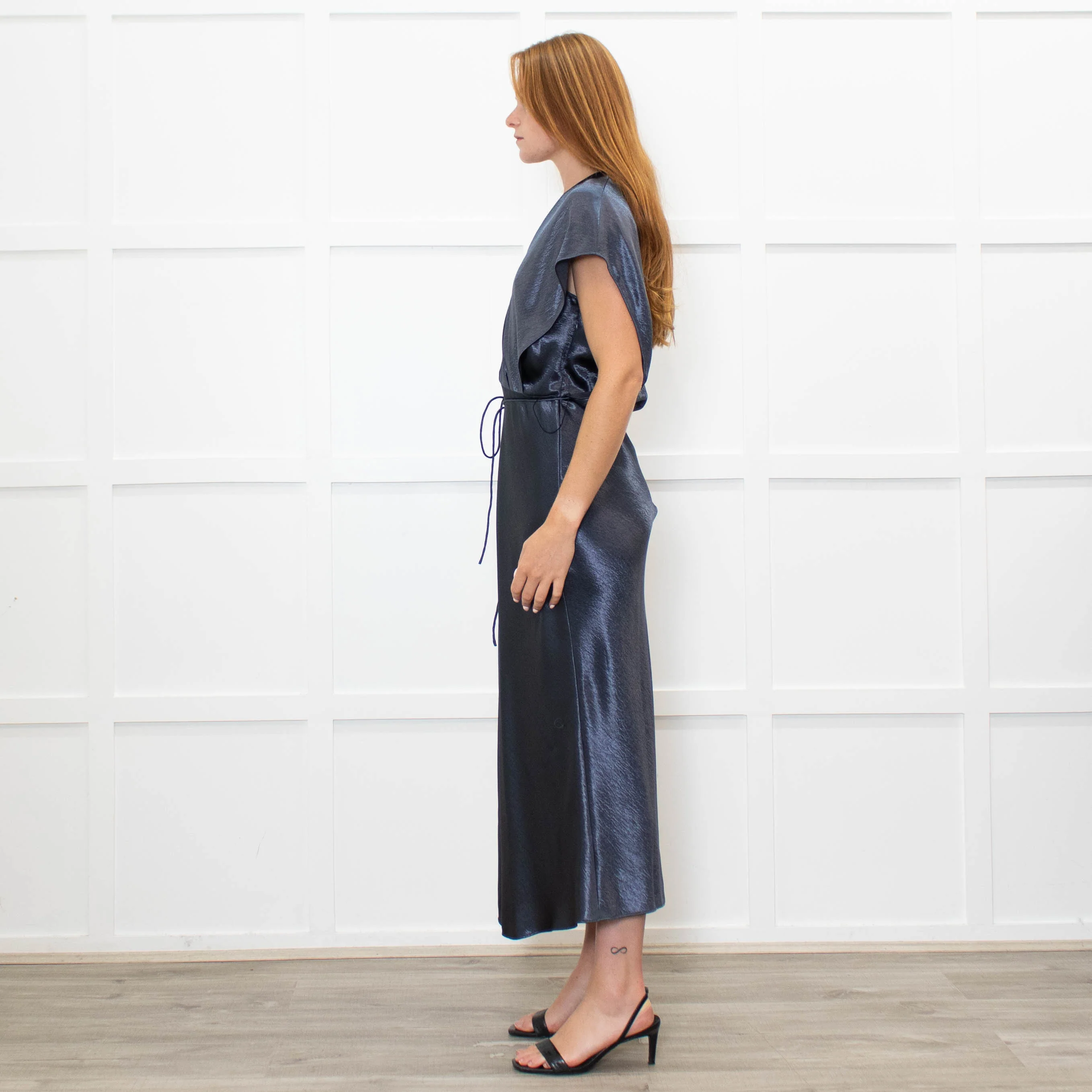 Vince Petrol Blue Sleeveless Maxi Dress With Strng Belt - Image 4