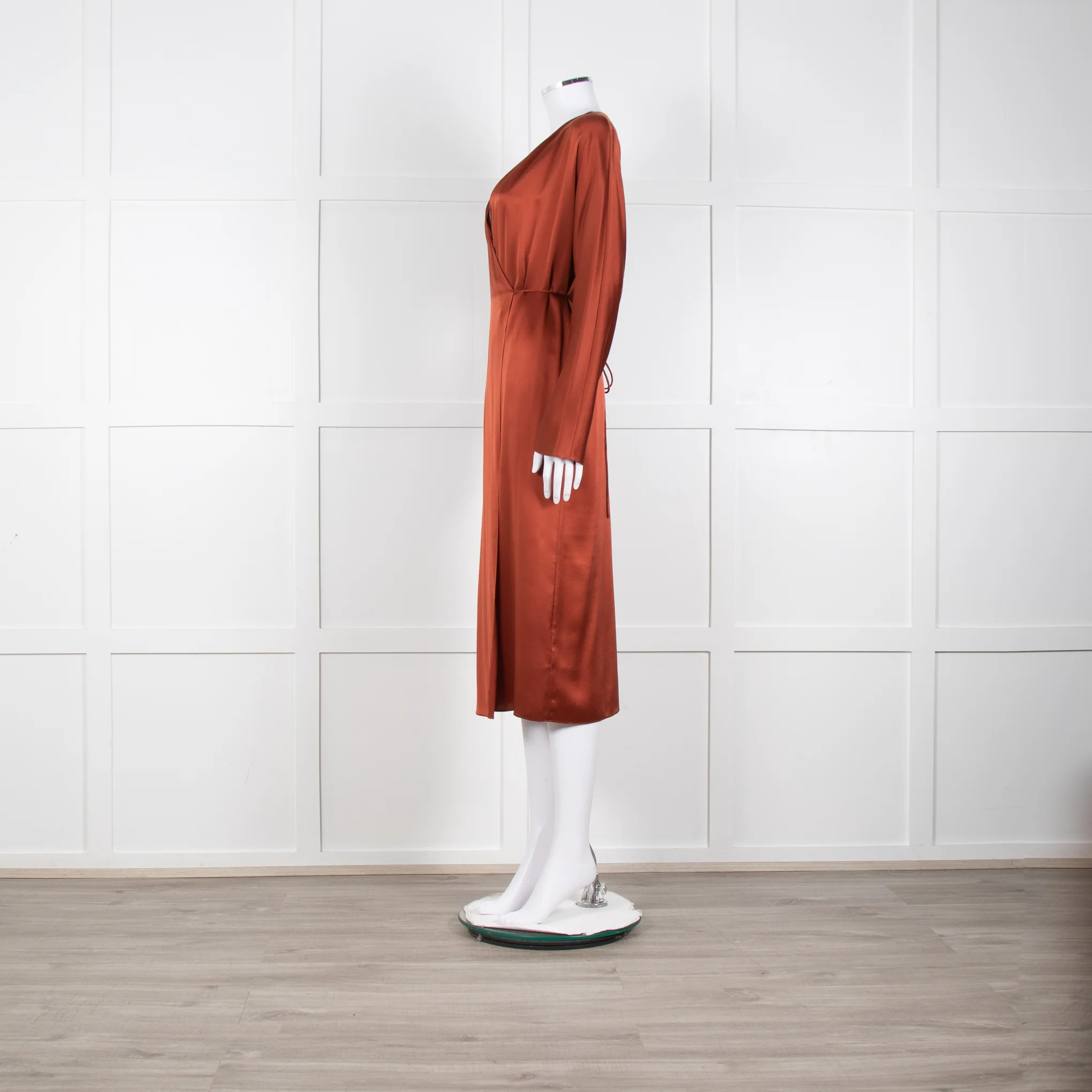Vince Rust Coloured Silk Wrap Dress - Image 3