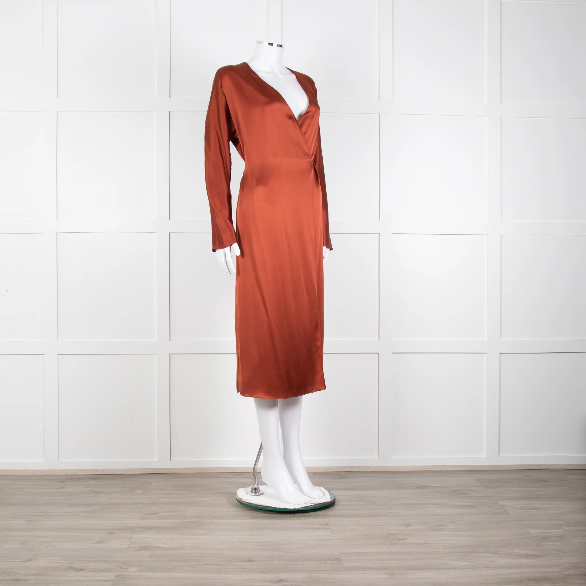 Vince Rust Coloured Silk Wrap Dress - Image 8