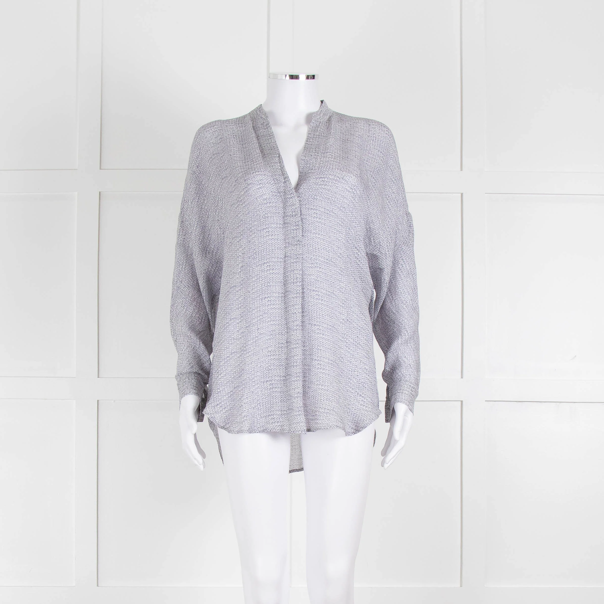Vince Silk Grey And White Cable Knit Print Blouse