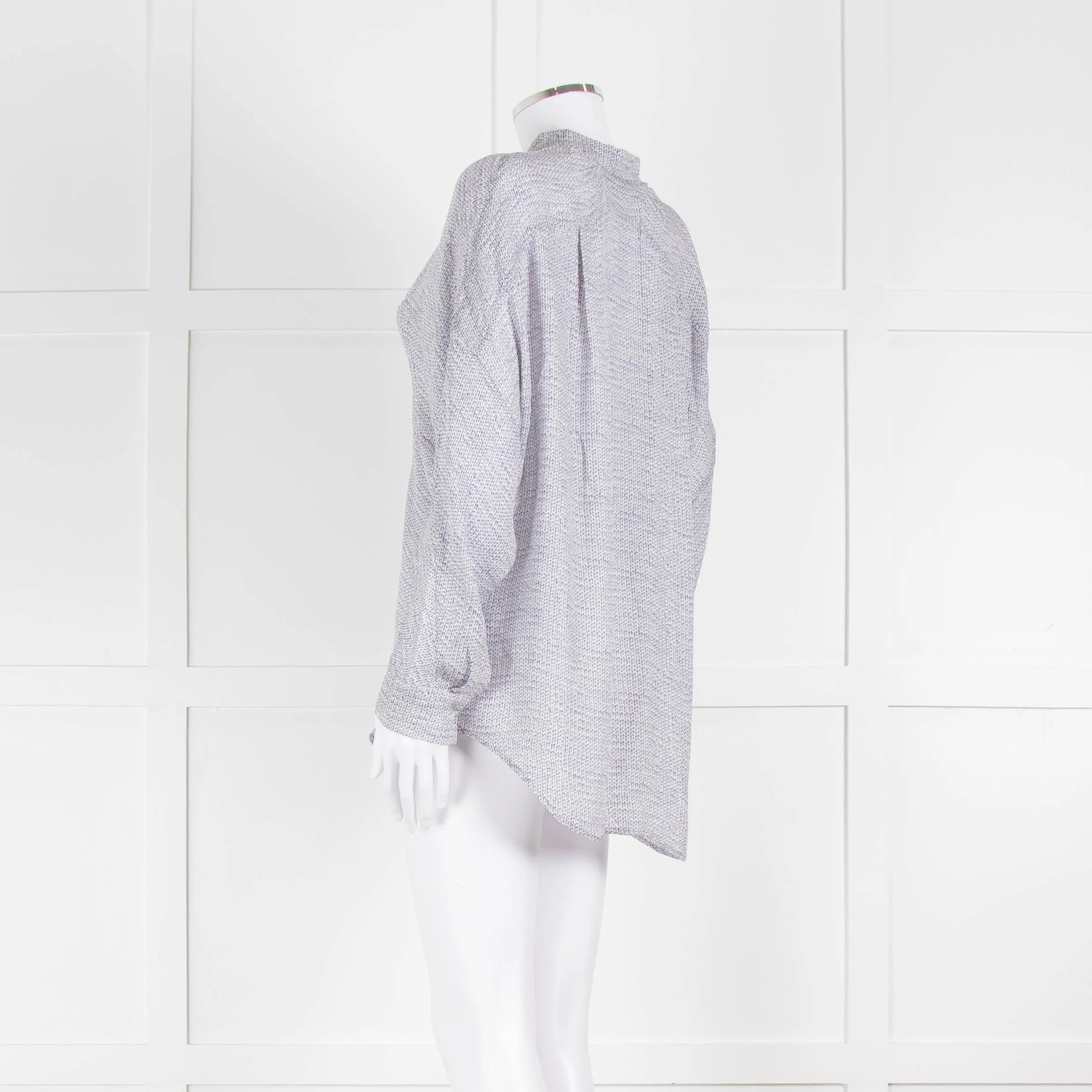 Vince Silk Grey And White Cable Knit Print Blouse - Image 6