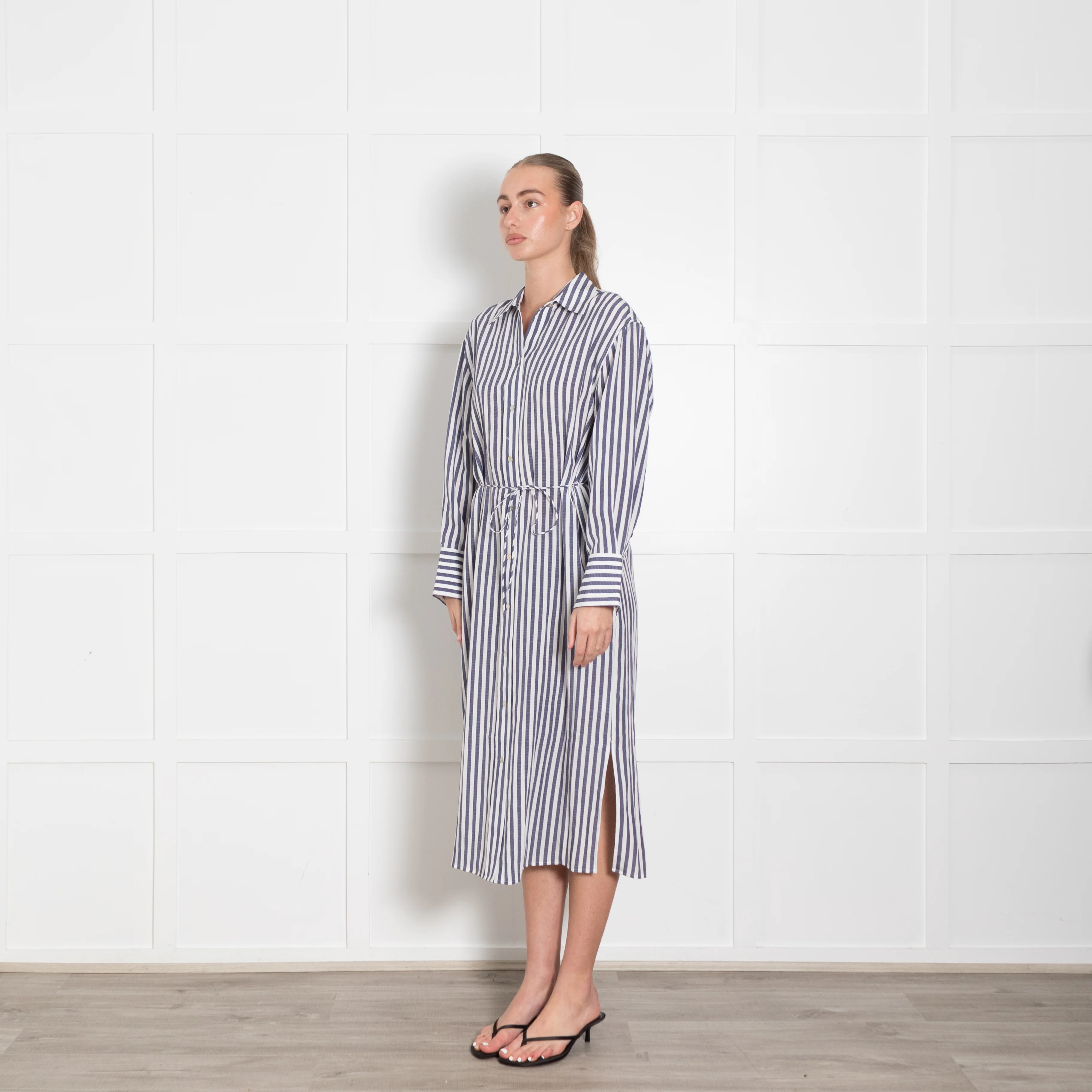 Vince White Blue Coast Striped Belted Shirt Dress - Image 3