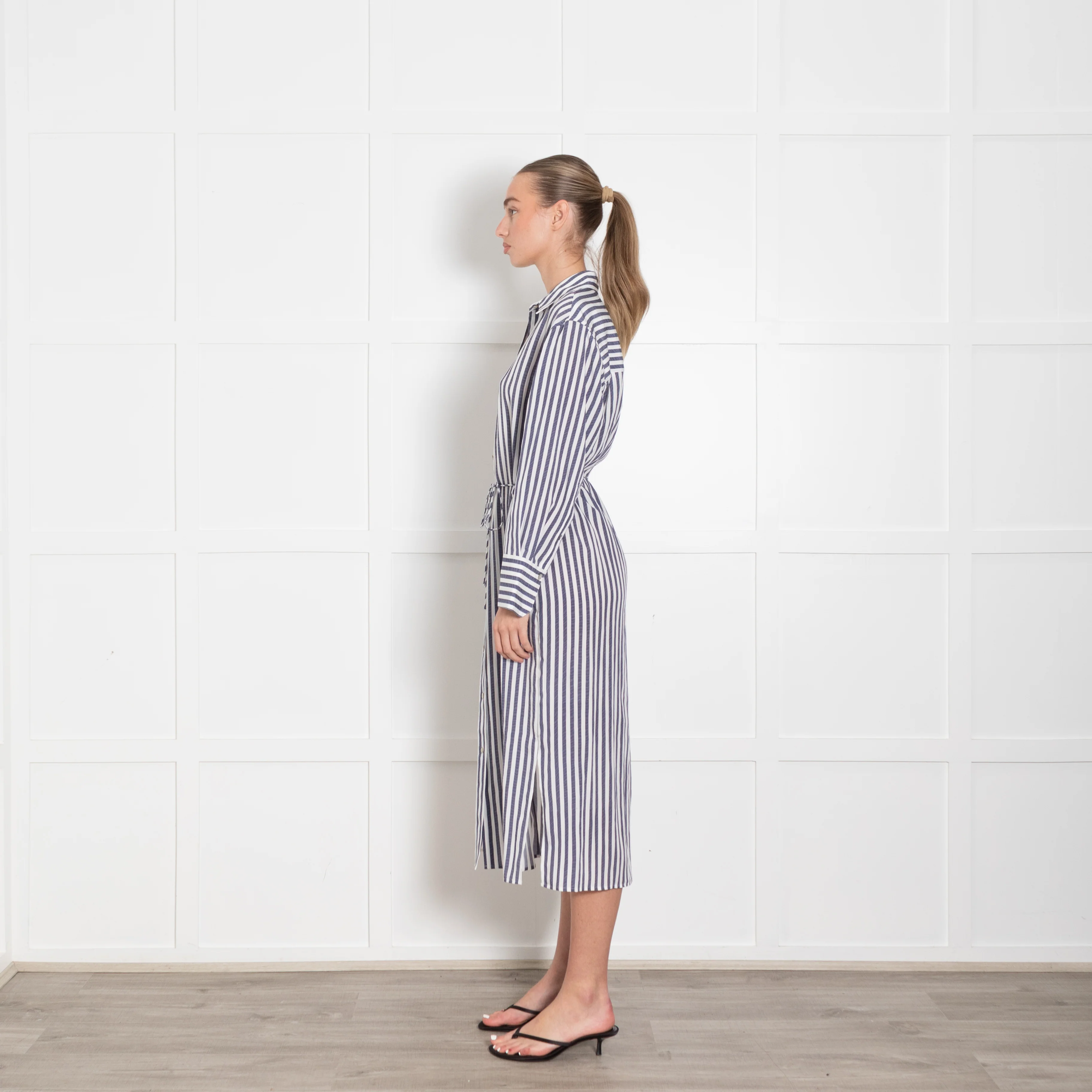 Vince White Blue Coast Striped Belted Shirt Dress - Image 4