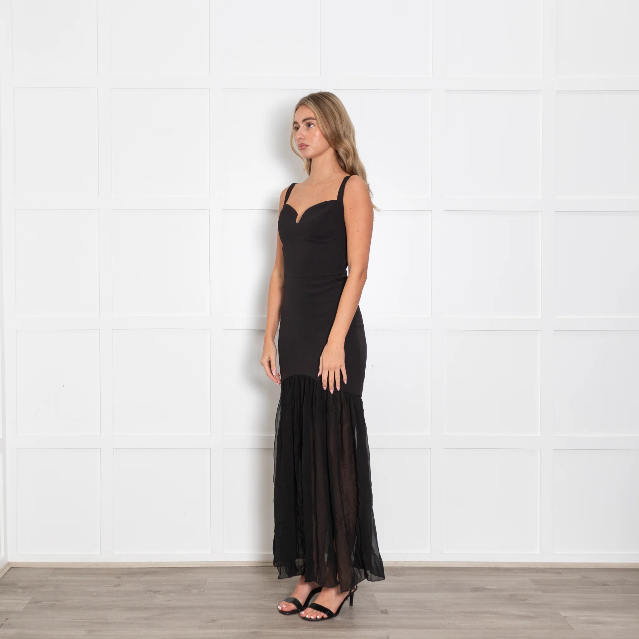 Violante Black Gown with Sheer Skirt - Image 3