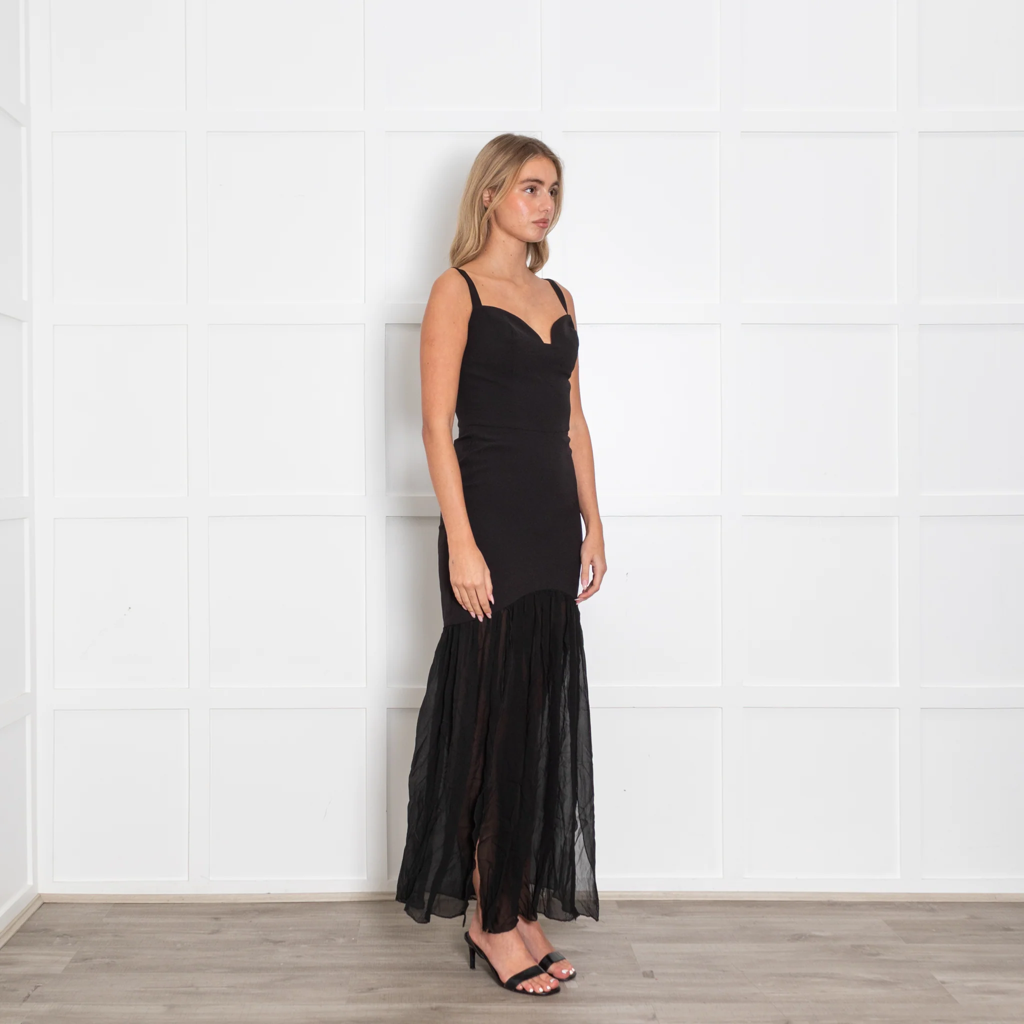 Violante Black Gown with Sheer Skirt - Image 7