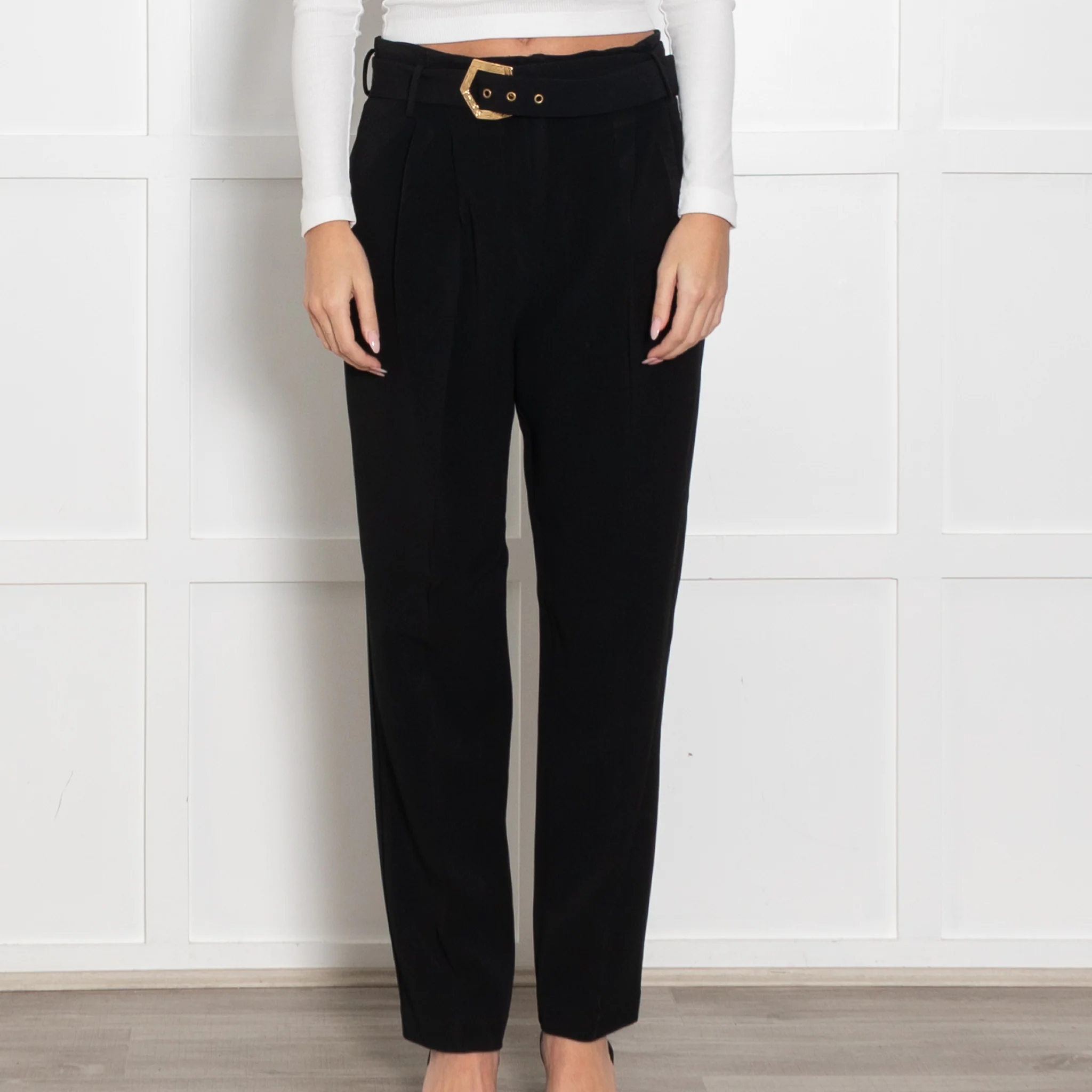 Violante Nessi Black Trousers With Gold Buckle Belt - Image 2