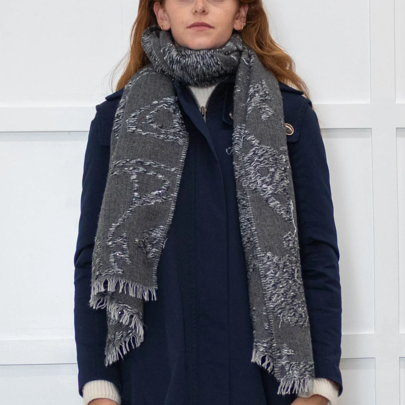 Vivienne Westwood Grey Sparkle Wool Mix Scarf - Image 2
